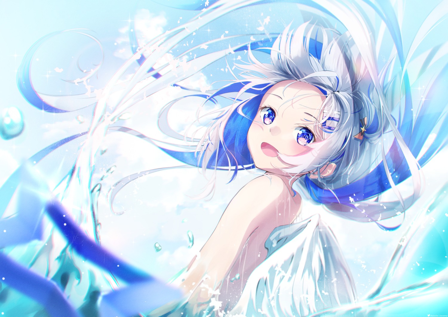 amane_kanata daidai_(daidai826) hololive topless wet wings