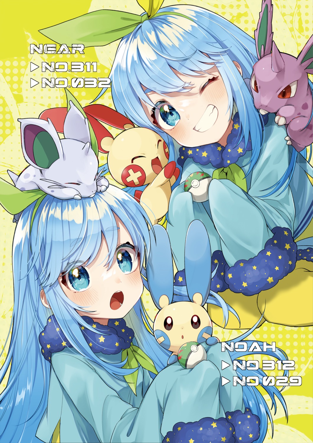 crossover minun near_(sound_voltex) negi-mamire nidoran♀ nidoran♂ noah_(sound_voltex) plusle pokemon sound_voltex