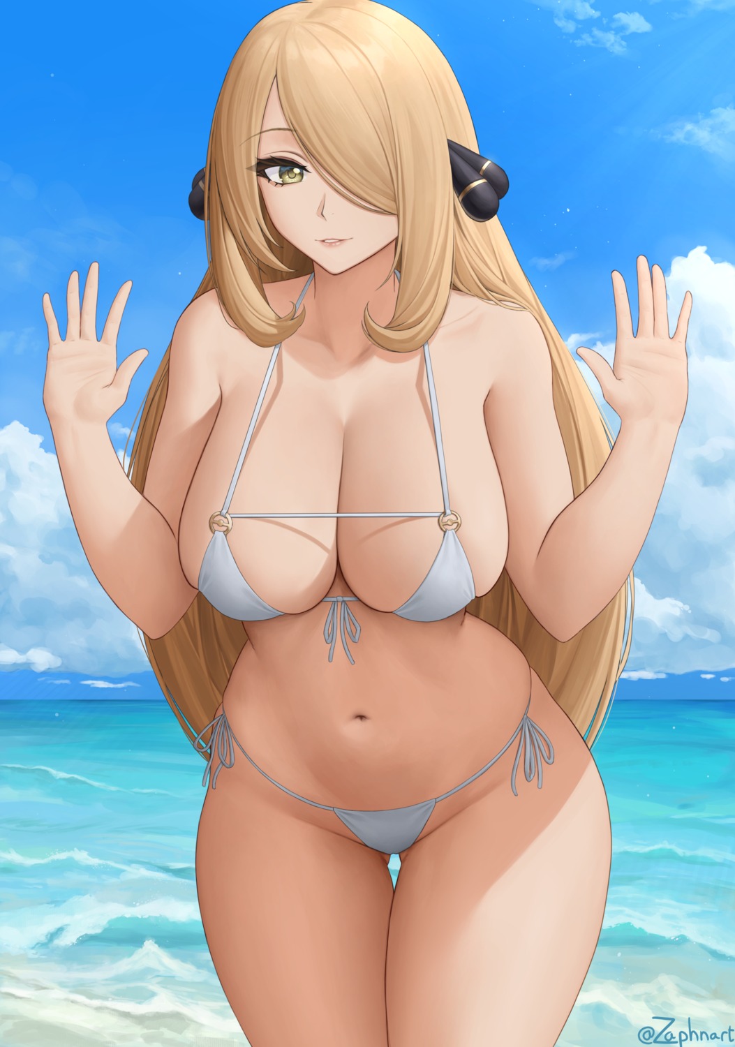 bikini official_watermark pokemon pokemon_bdsp pokemon_dppt shirona_(pokemon) swimsuits zaphn