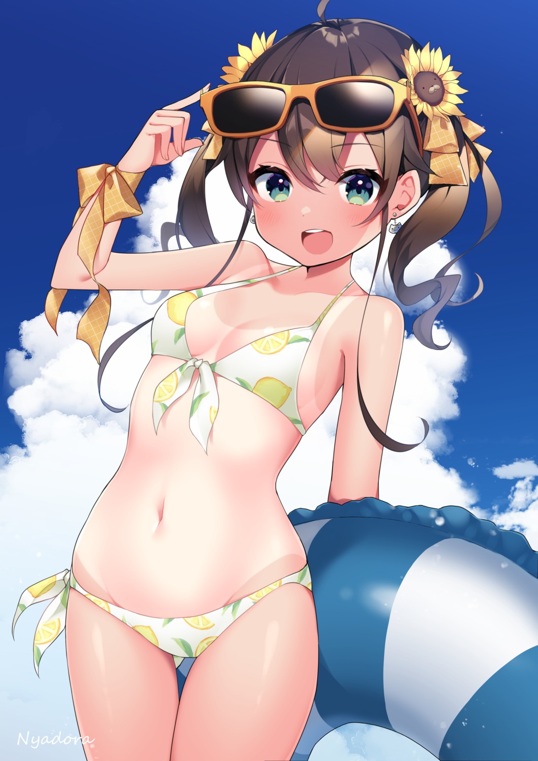 bikini cleavage hololive megane natsuiro_matsuri nyasunyadoora swimsuits tan_lines