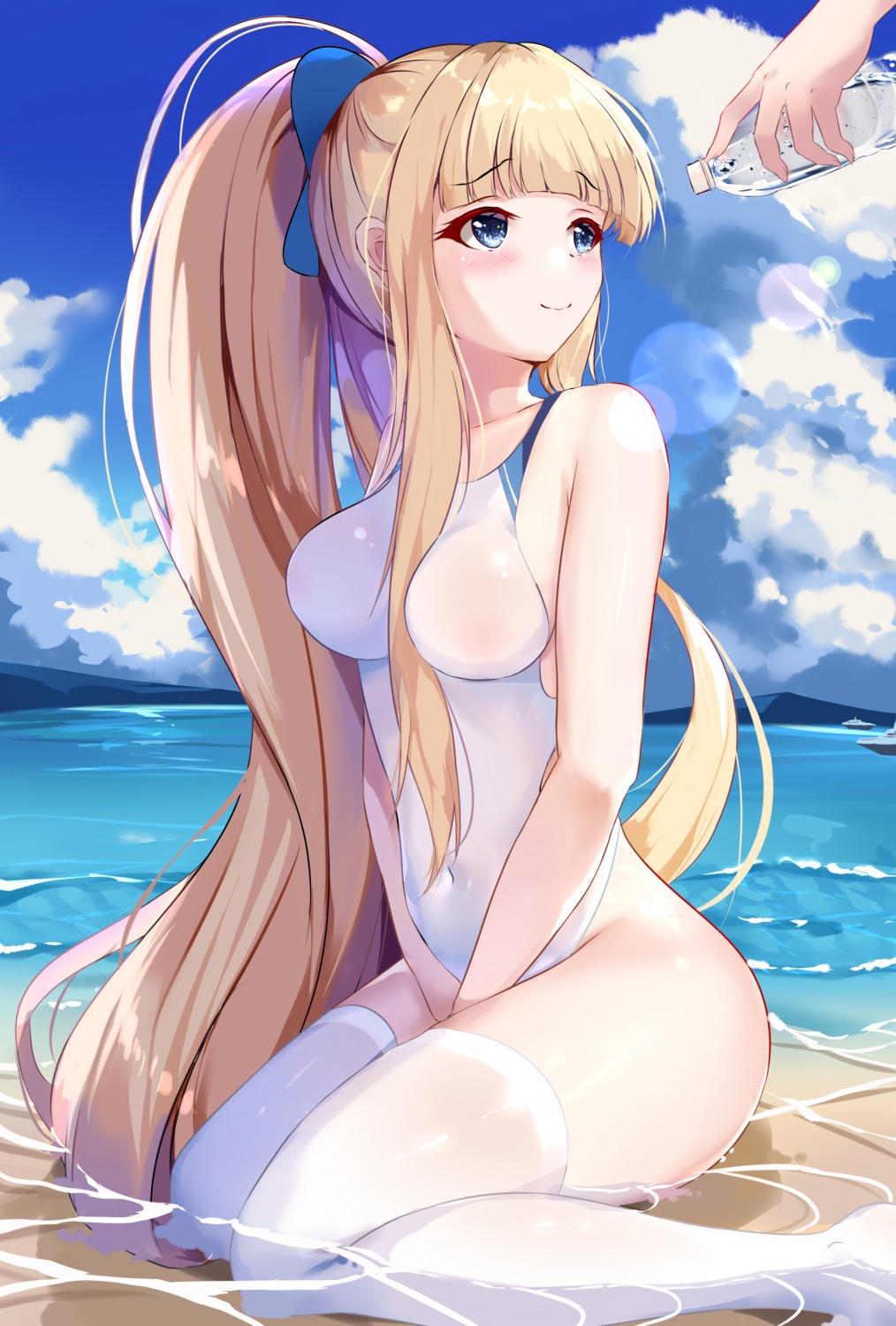 areola azur_lane dongyue_sakura icarus_(azur_lane) see_through swimsuits thighhighs wet