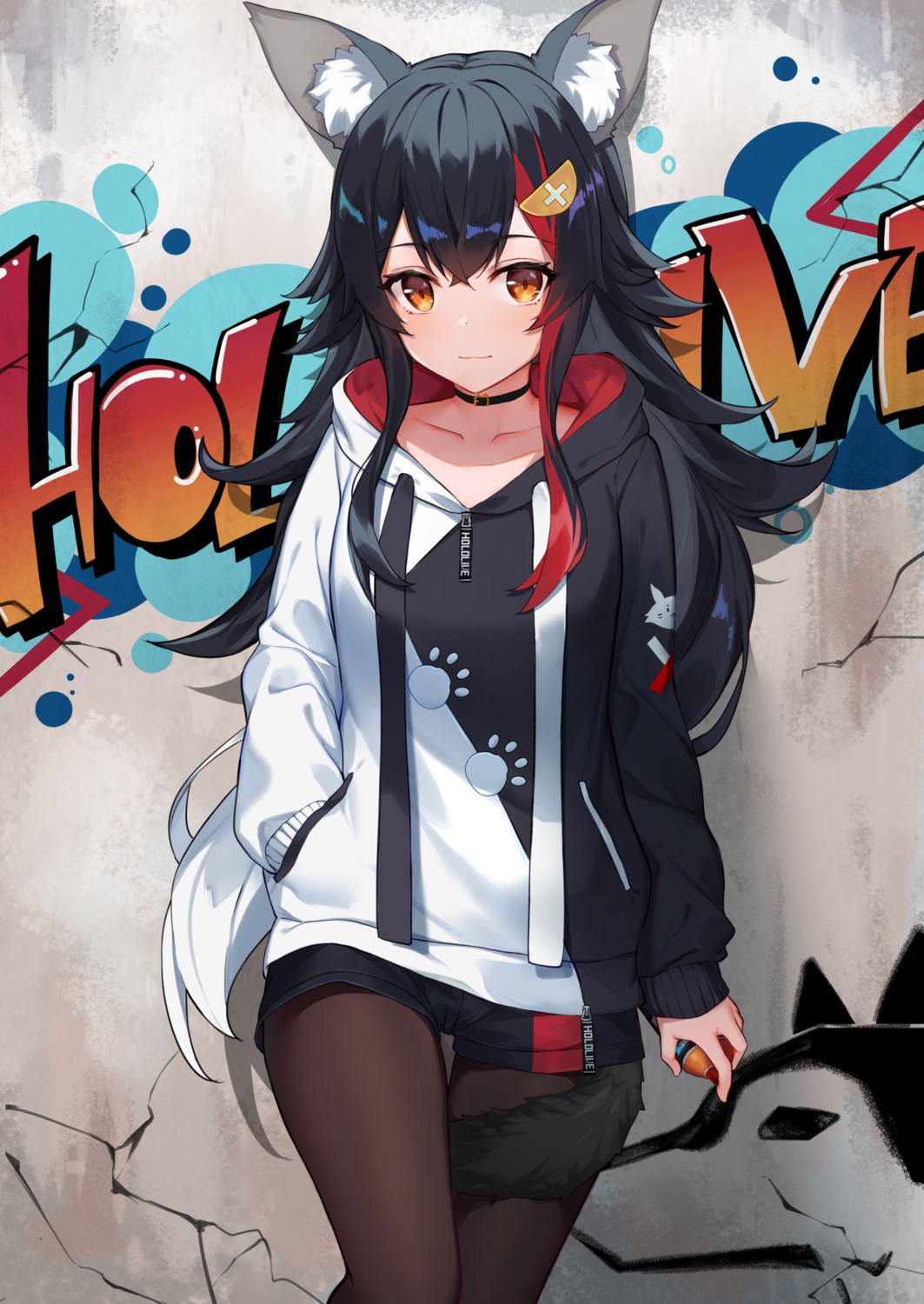 animal_ears hololive hololive_gamers isaya_(pixiv4541633) ookami_mio pantyhose tail