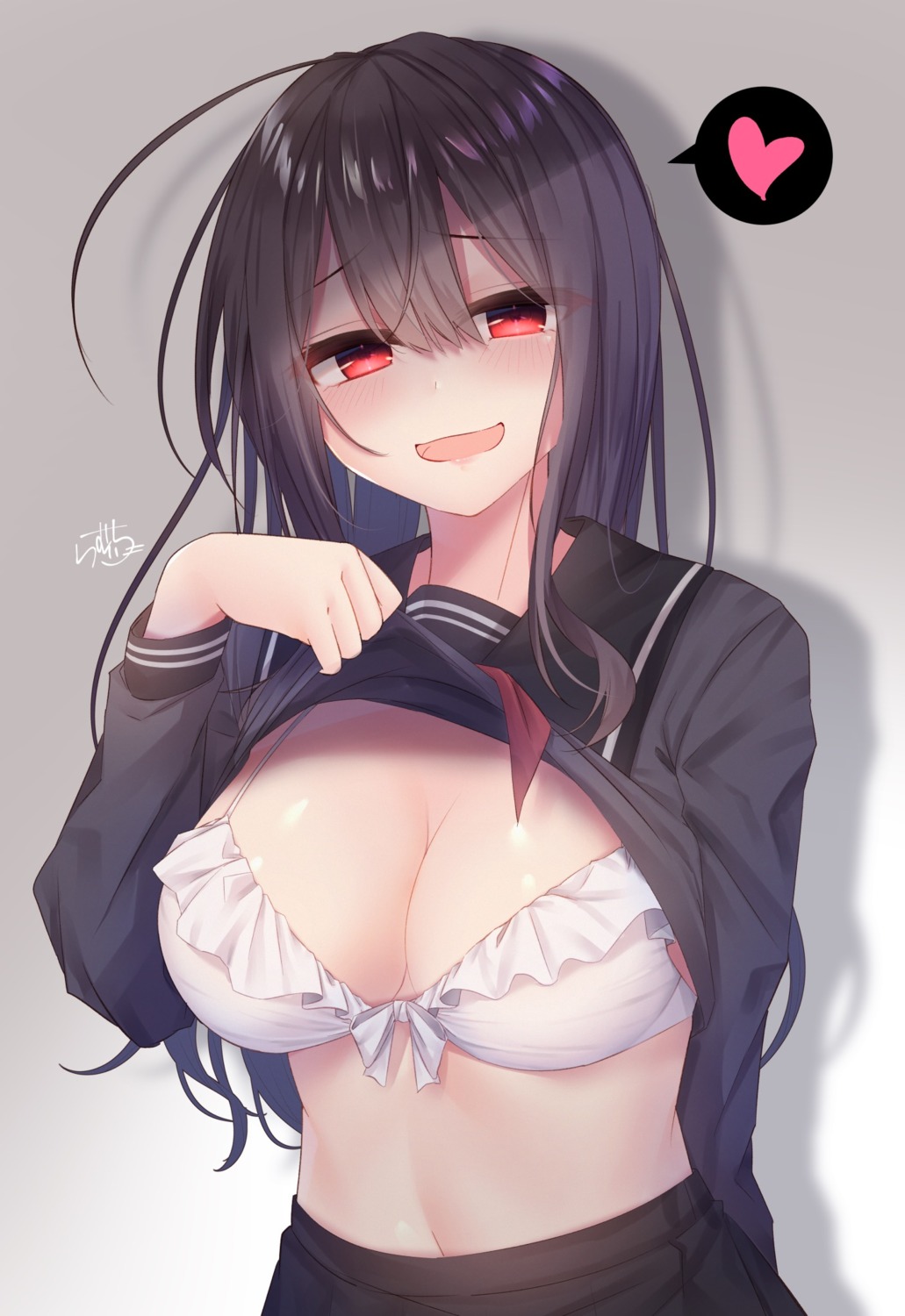 bikini_top cleavage ramchi seifuku shirt_lift swimsuits undressing yandere-chan_(ramchi)