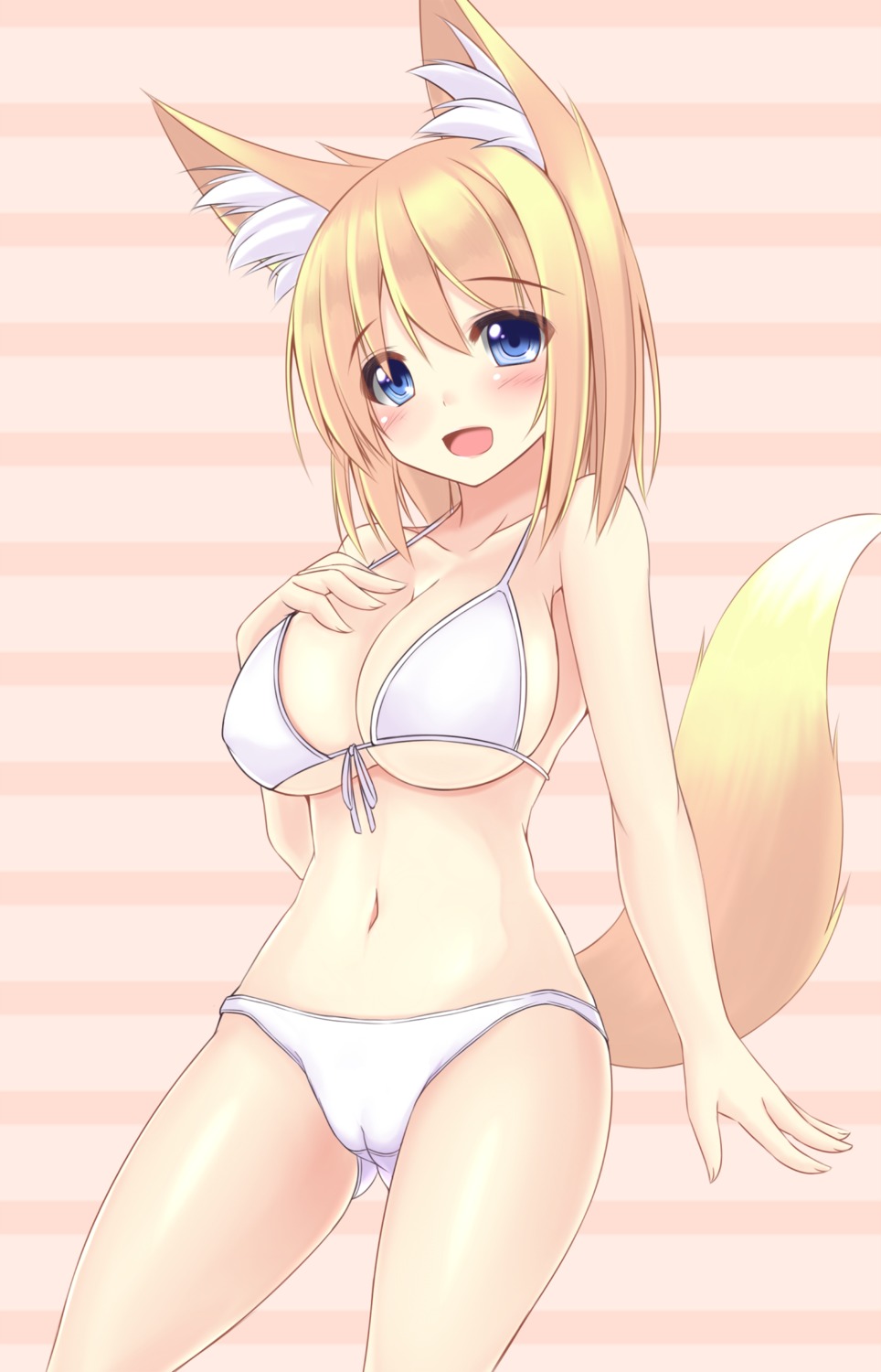 animal_ears bikini breast_hold cameltoe cleavage erect_nipples kitsune sogaya swimsuits tail underboob