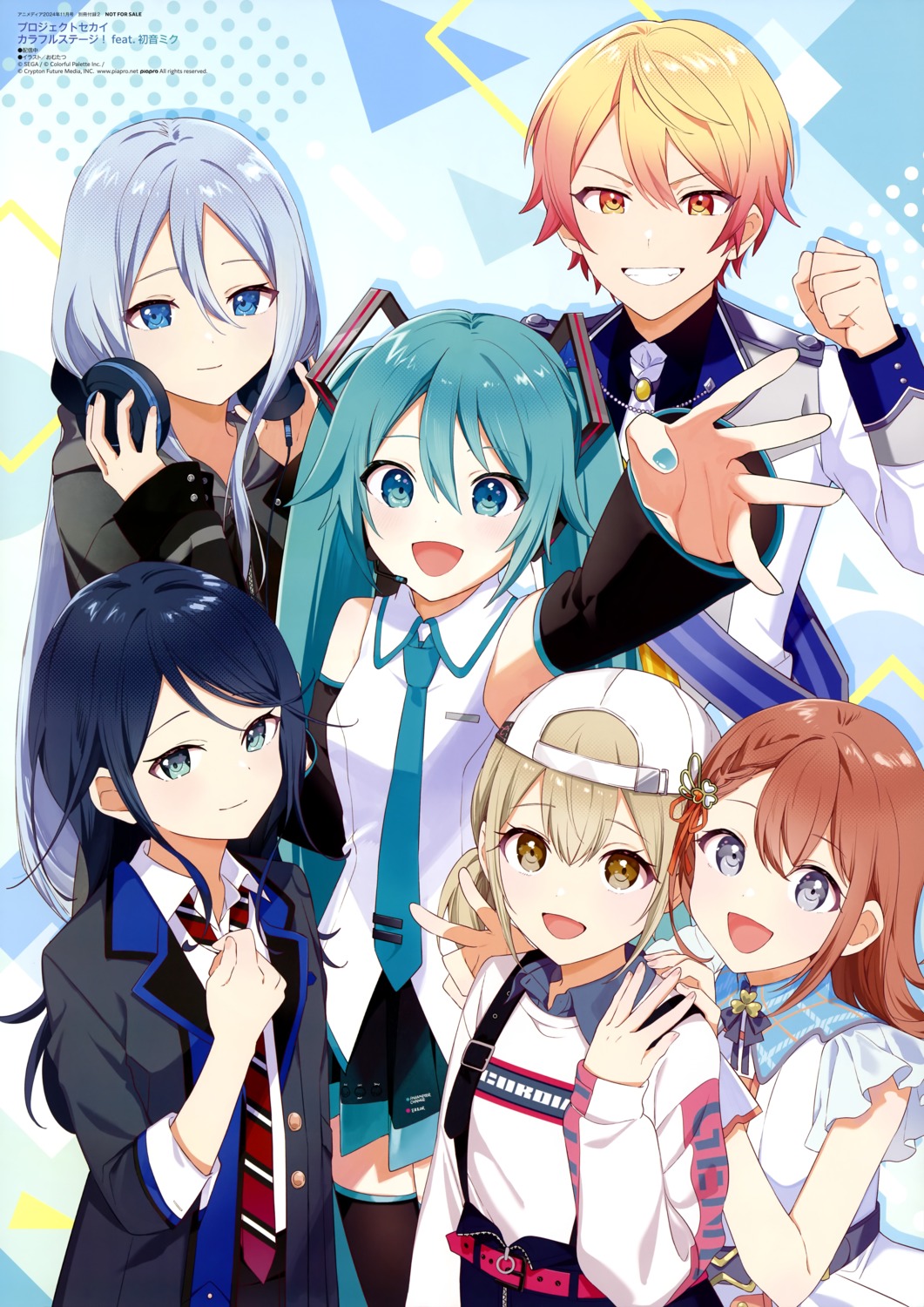 azusawa_kohane hanasato_minori hatsune_miku headphones hoshino_ichika_(project_sekai) omutatsu project_sekai seifuku tenma_tsukasa thighhighs uniform vocaloid yoisaki_kanade