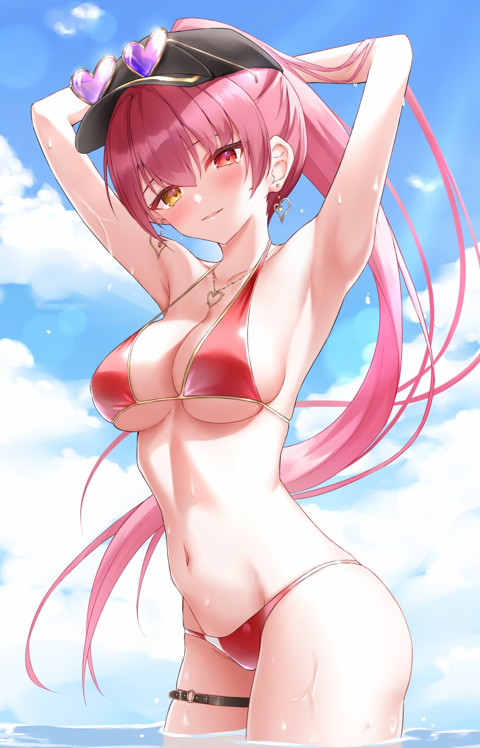 bikini garter heterochromia hololive houshou_marine lis_111 swimsuits wet