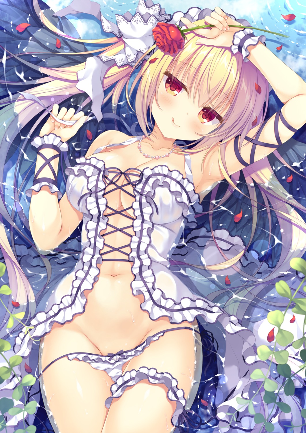 datenshi_(takano_yuki) dress garter no_bra pantsu panty_pull takano_yuki wet