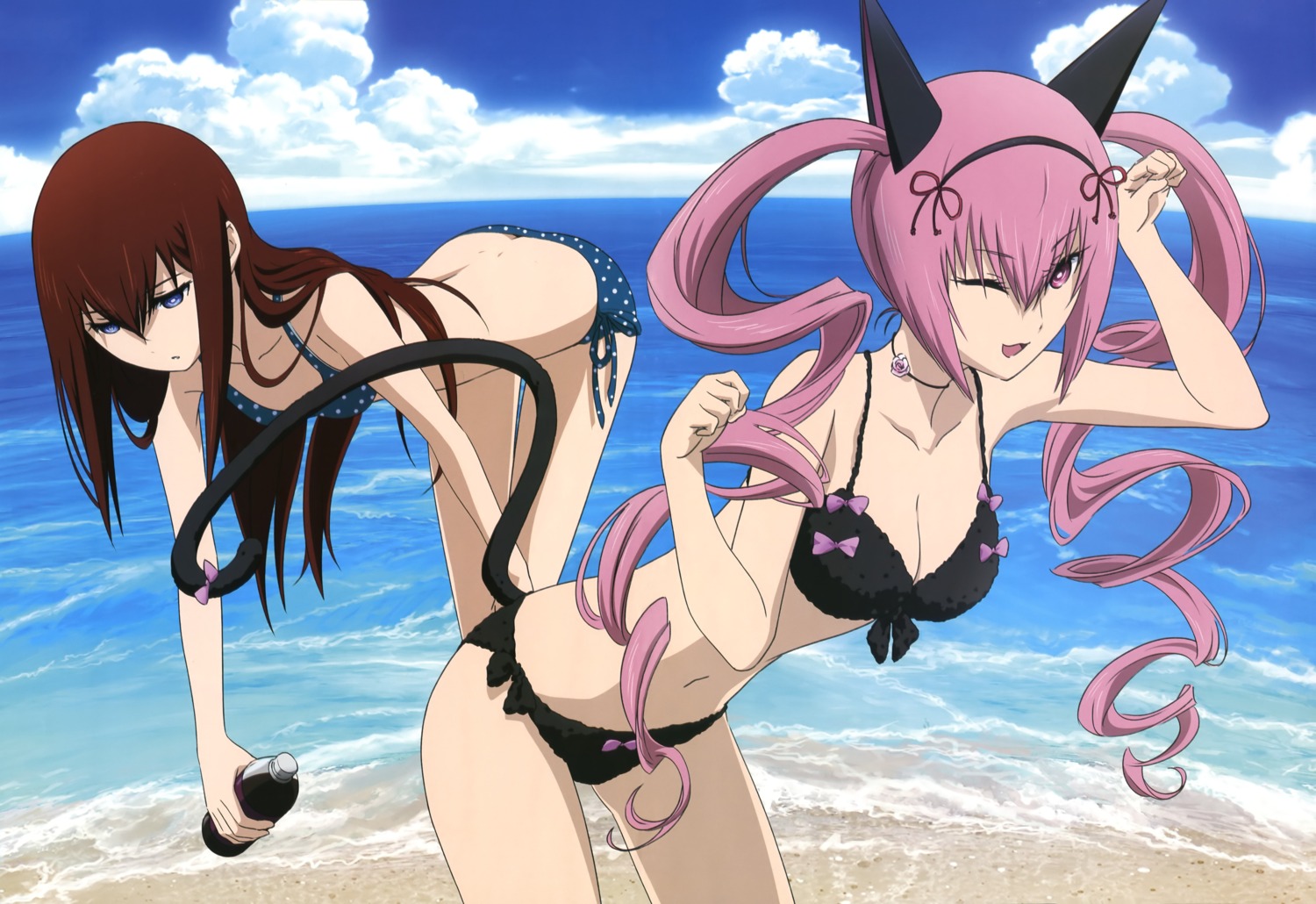 animal_ears bikini cleavage faris_nyanyan makise_kurisu sakai_kyuuta steins;gate swimsuits tail