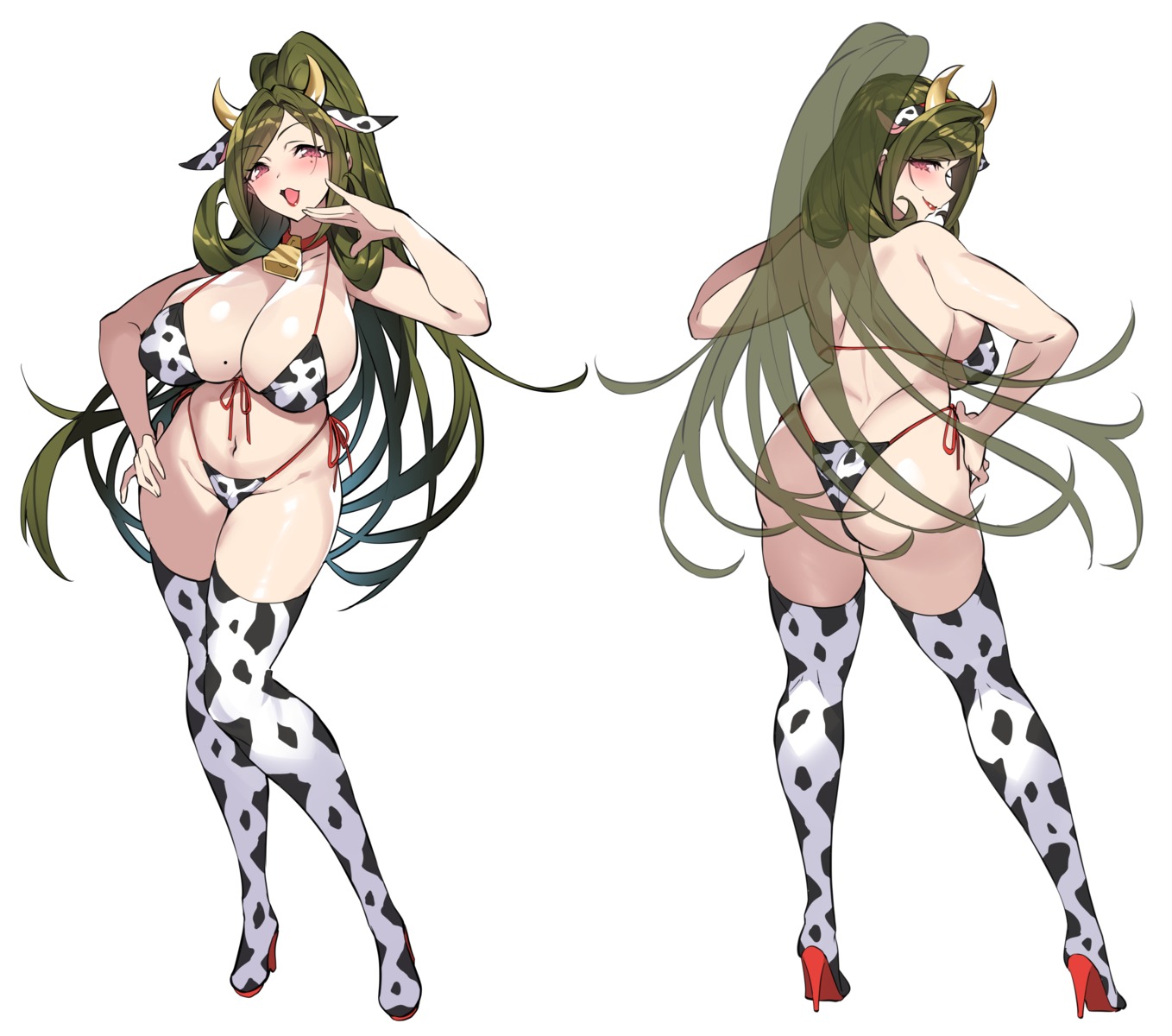 animal_ears ass bikini erect_nipples heels horns senri_gan swimsuits thighhighs thong