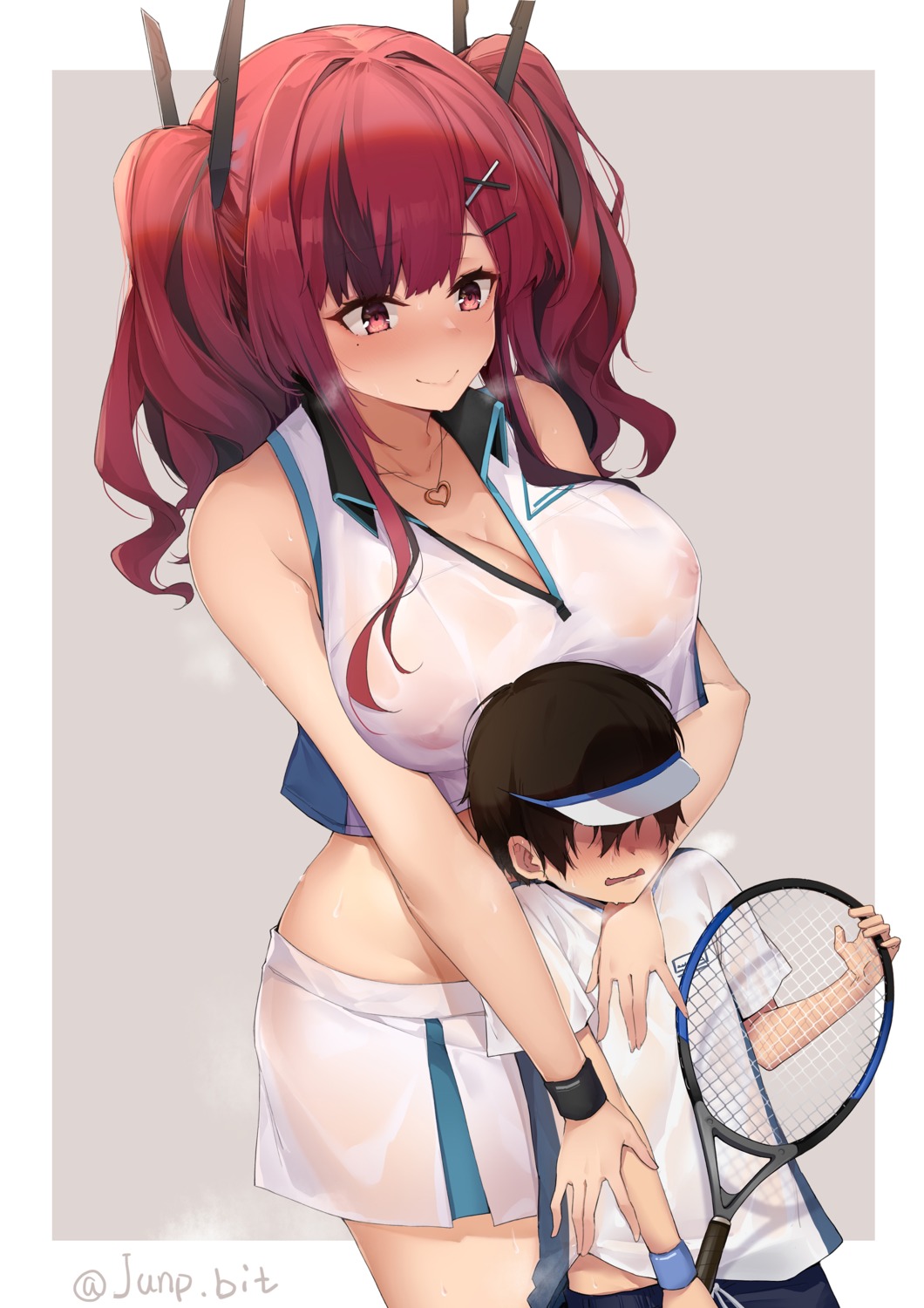 azur_lane bremerton_(azur_lane) jun.bit nipples no_bra see_through shota tennis wet wet_clothes