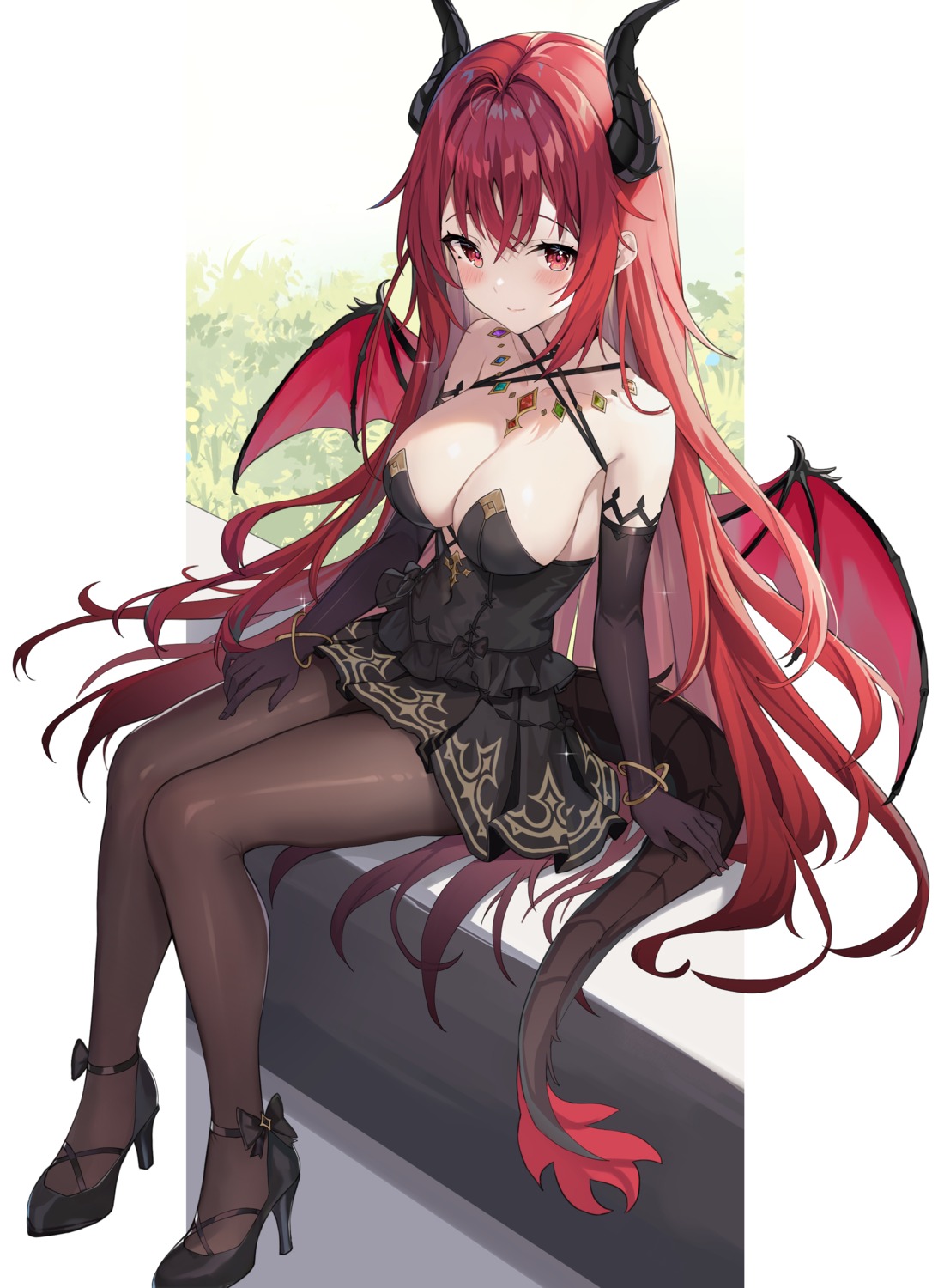 dress heels horns no_bra pantyhose pu_ht tail wings