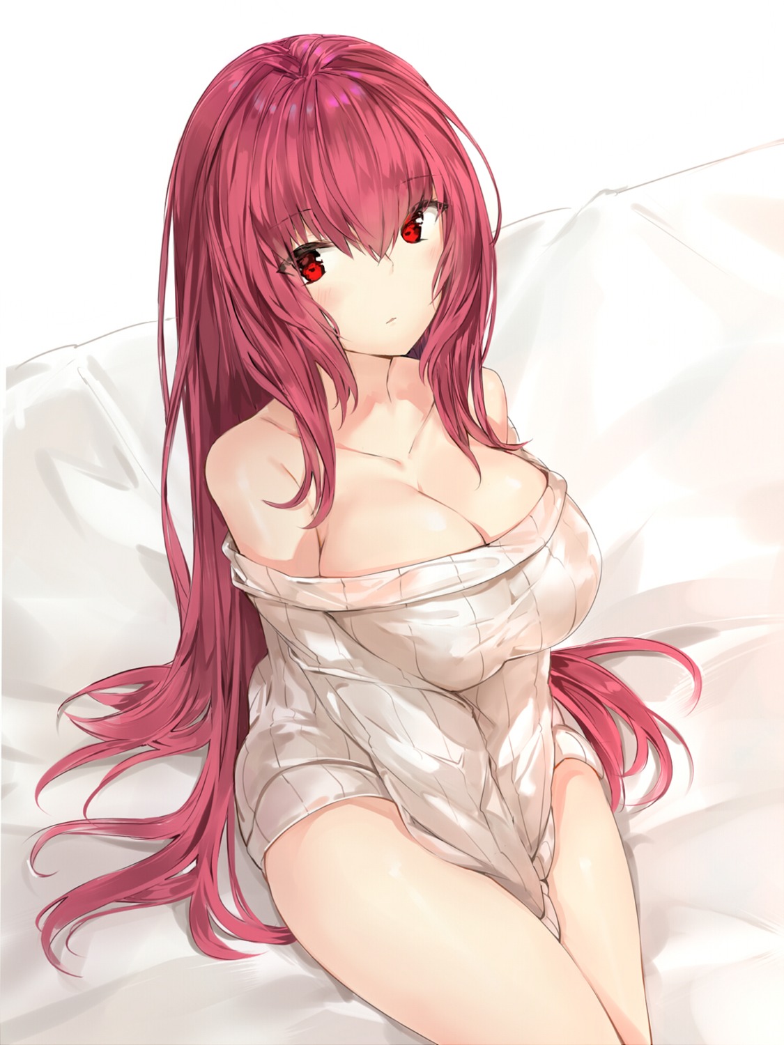 cleavage fate/grand_order scathach_(fate/grand_order) silver_(chenwen) sweater
