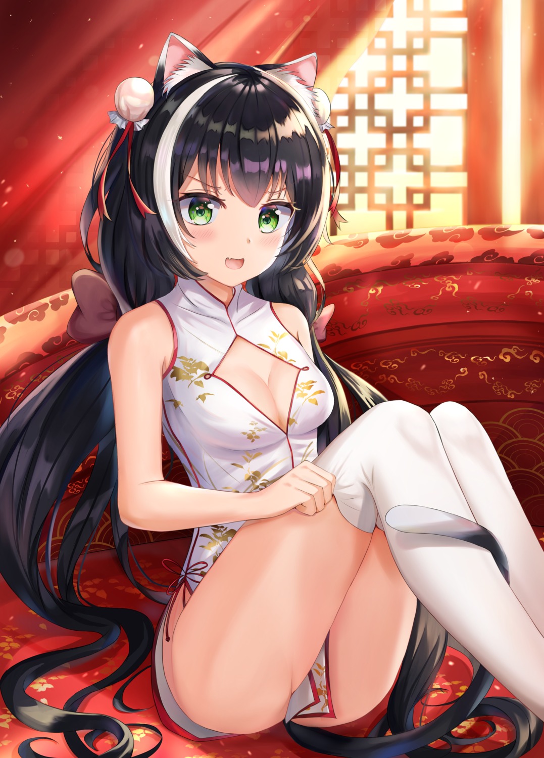 animal_ears chinadress cleavage karyl_(princess_connect) no_bra nopan princess_connect princess_connect!_re:dive skirt_lift tail thighhighs undressing zeroillya