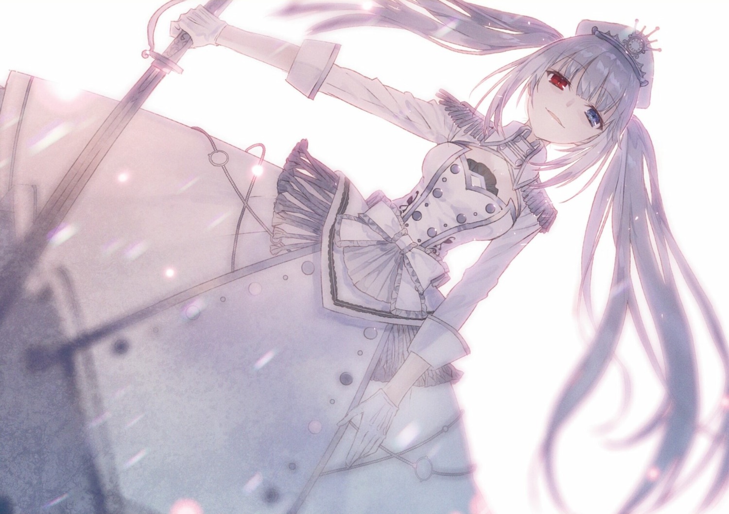 date_a_live date_a_live_fragment_date_a_bullet dress heterochromia noco sword white_queen_(date_a_bullet)
