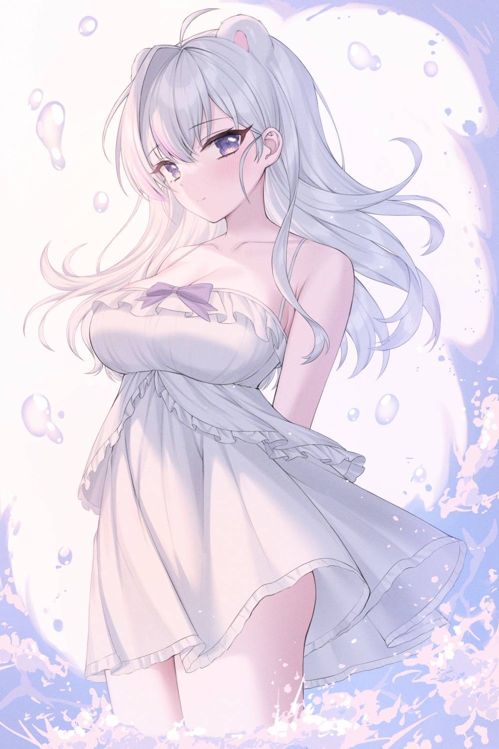 animal_ears cleavage dress no_bra skirt_lift summer_dress wet xiho_(xi_ho_)