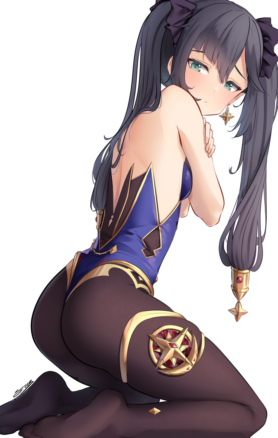 ass garter genshin_impact leotard mona_megistus no_bra pantyhose steeb