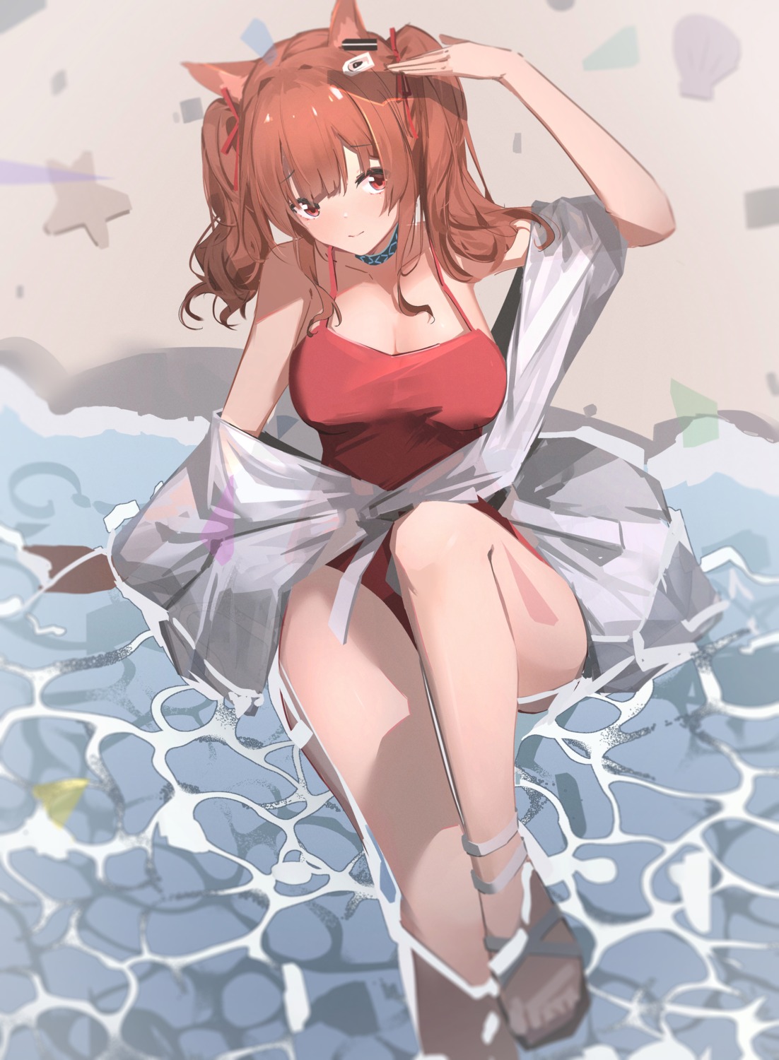 angelina_(arknights) animal_ears arknights cleavage see_through swimsuits tagme wet