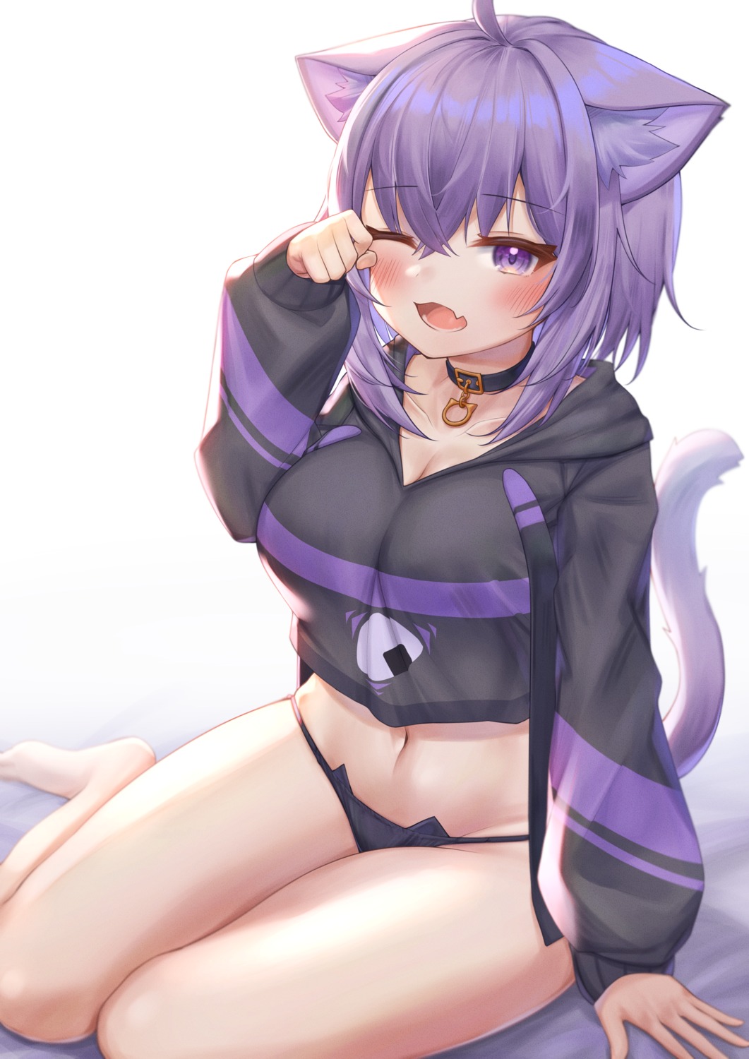 animal_ears cleavage deaver hololive hololive_gamers nekomata_okayu nekomimi pantsu tail