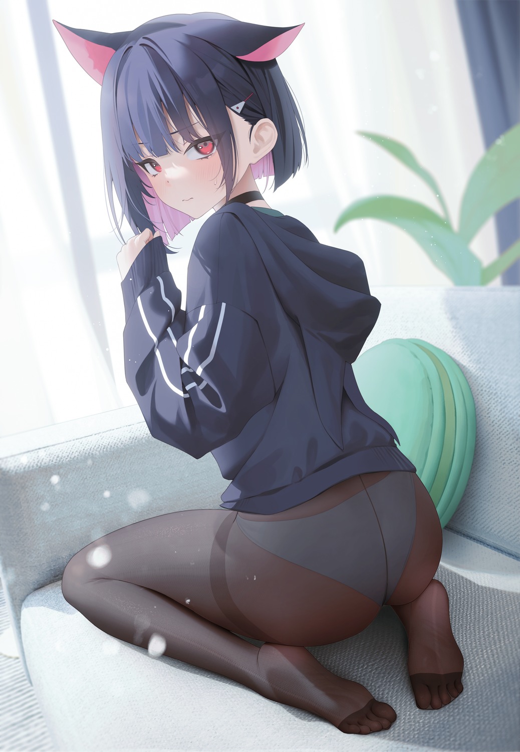 animal_ears ass aya_(lezon) blue_archive feet kyouyama_kazusa nekomimi pantsu pantyhose seifuku