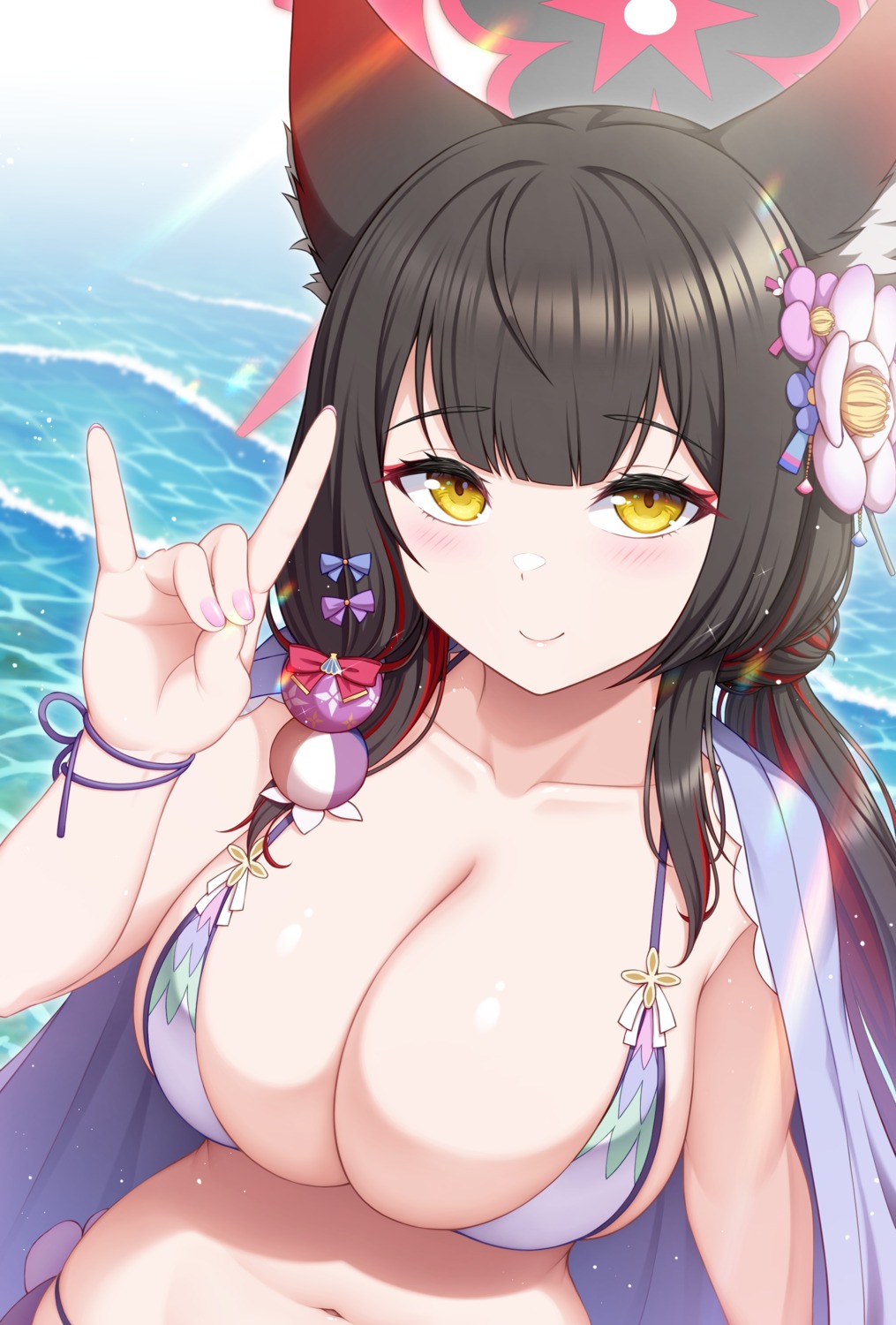 animal_ears bikini blue_archive halo jc_shikikan kitsune kosaka_wakamo swimsuits