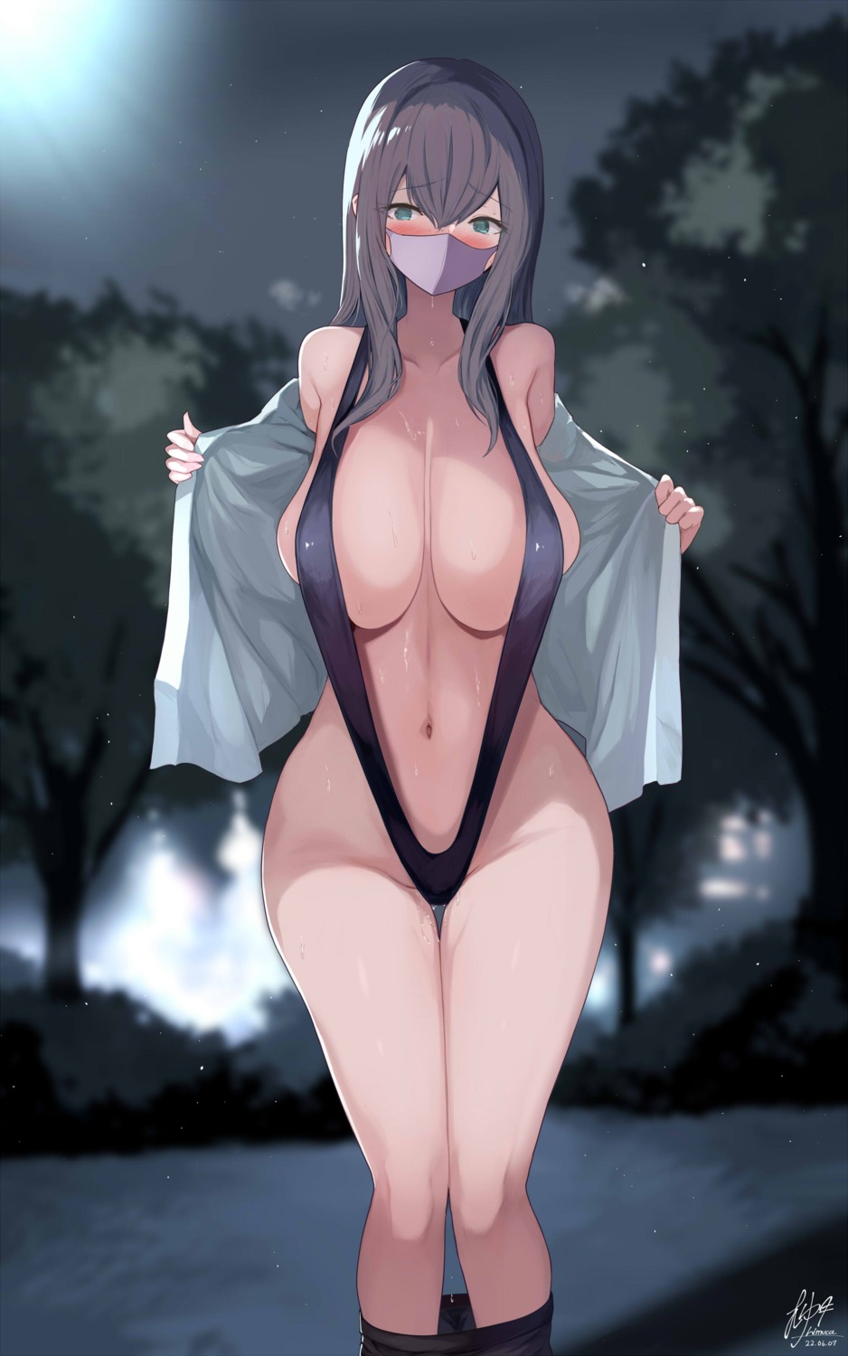 himuka_(523) open_shirt sling_bikini swimsuits