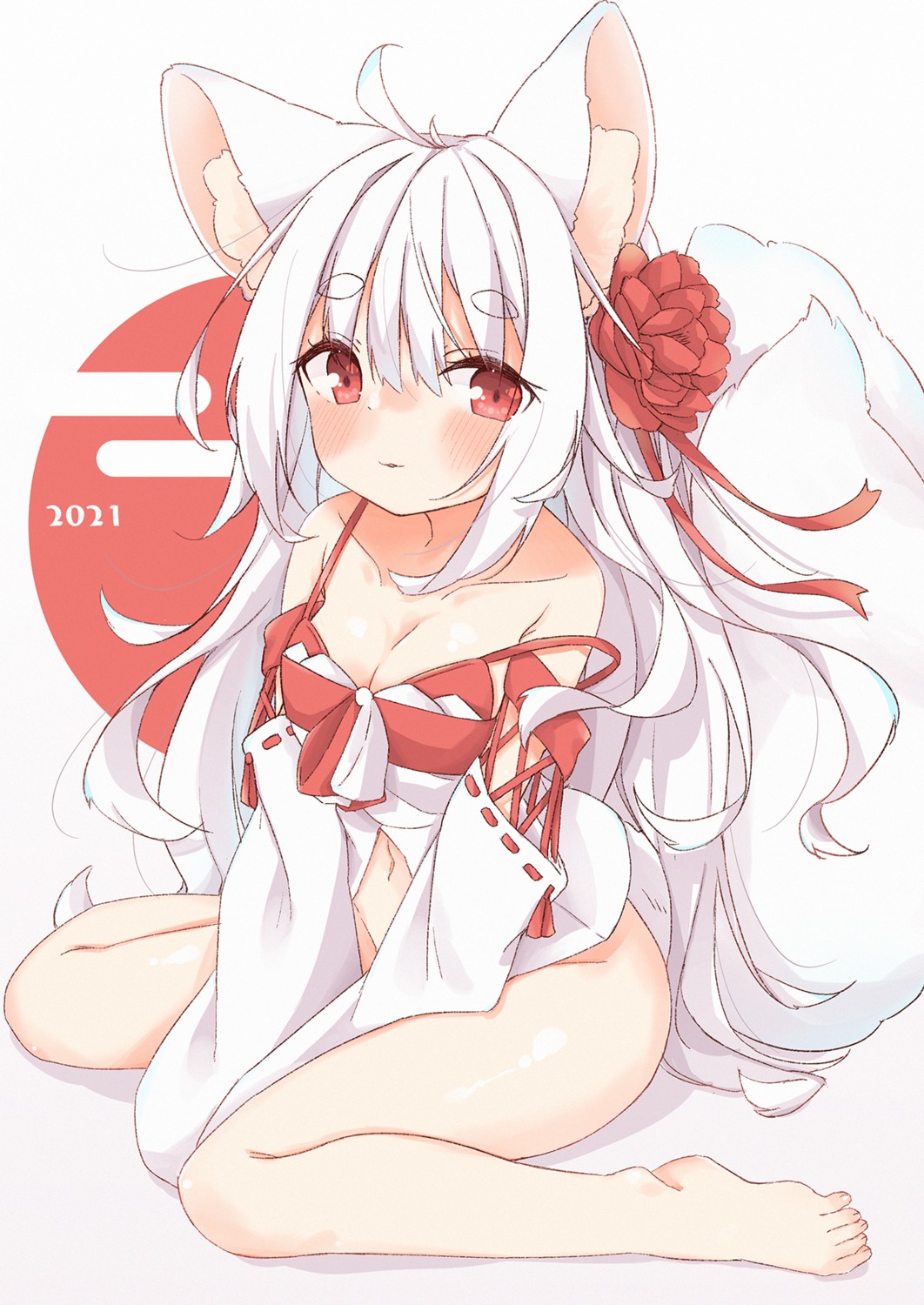 animal_ears bottomless bra kitsune minato_yu_(0514) tail