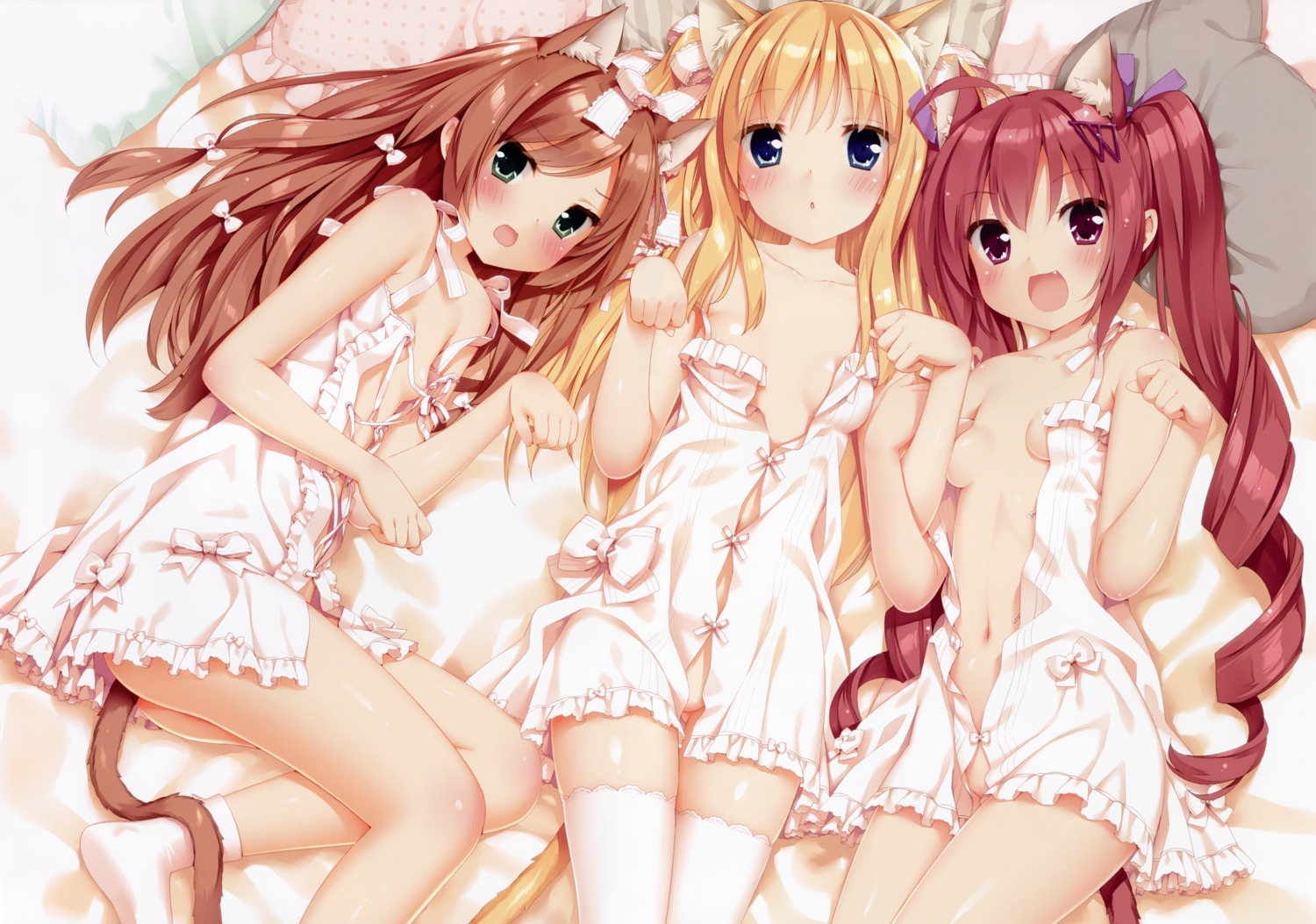 animal_ears areola ass cleavage detexted fixed hazuki_watora kani_biimu lingerie loli luminocity minazuki_sarami nekomimi no_bra nopan open_shirt shimotsuki_potofu tail thighhighs