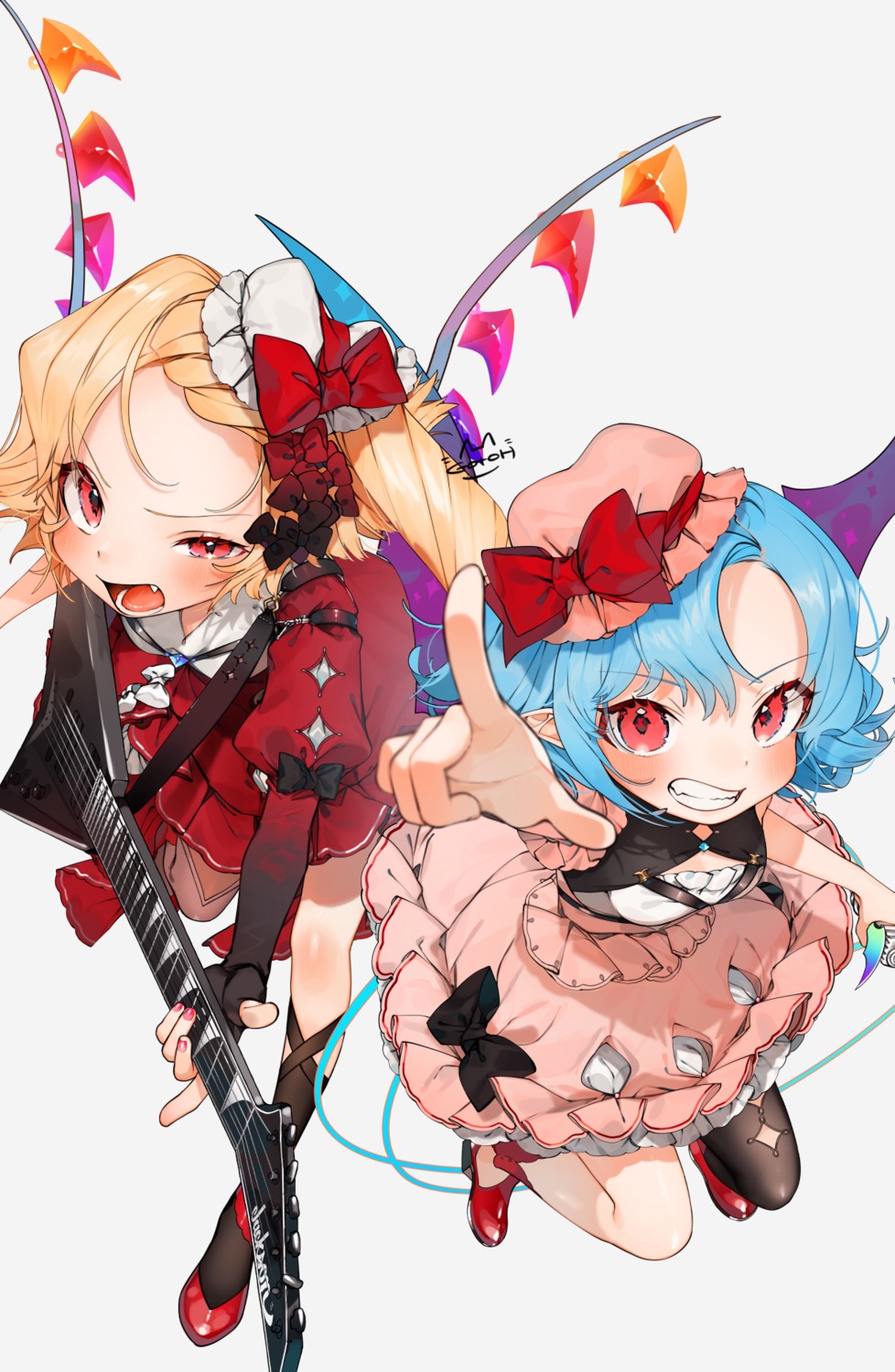 flandre_scarlet gotoh510 guitar heels pointy_ears remilia_scarlet touhou wings