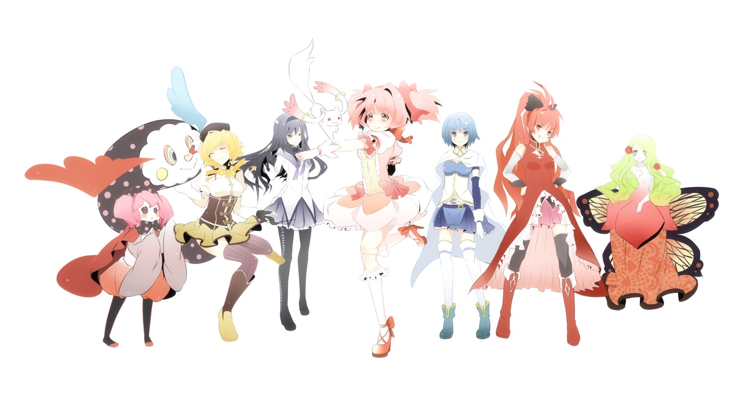 akemi_homura charlotte_(puella_magi_madoka_magica) gertrud_(puella_magi_madoka_magica) kaka_cheung kaname_madoka kyubey miki_sayaka pantyhose puella_magi_madoka_magica sakura_kyouko thighhighs tomoe_mami