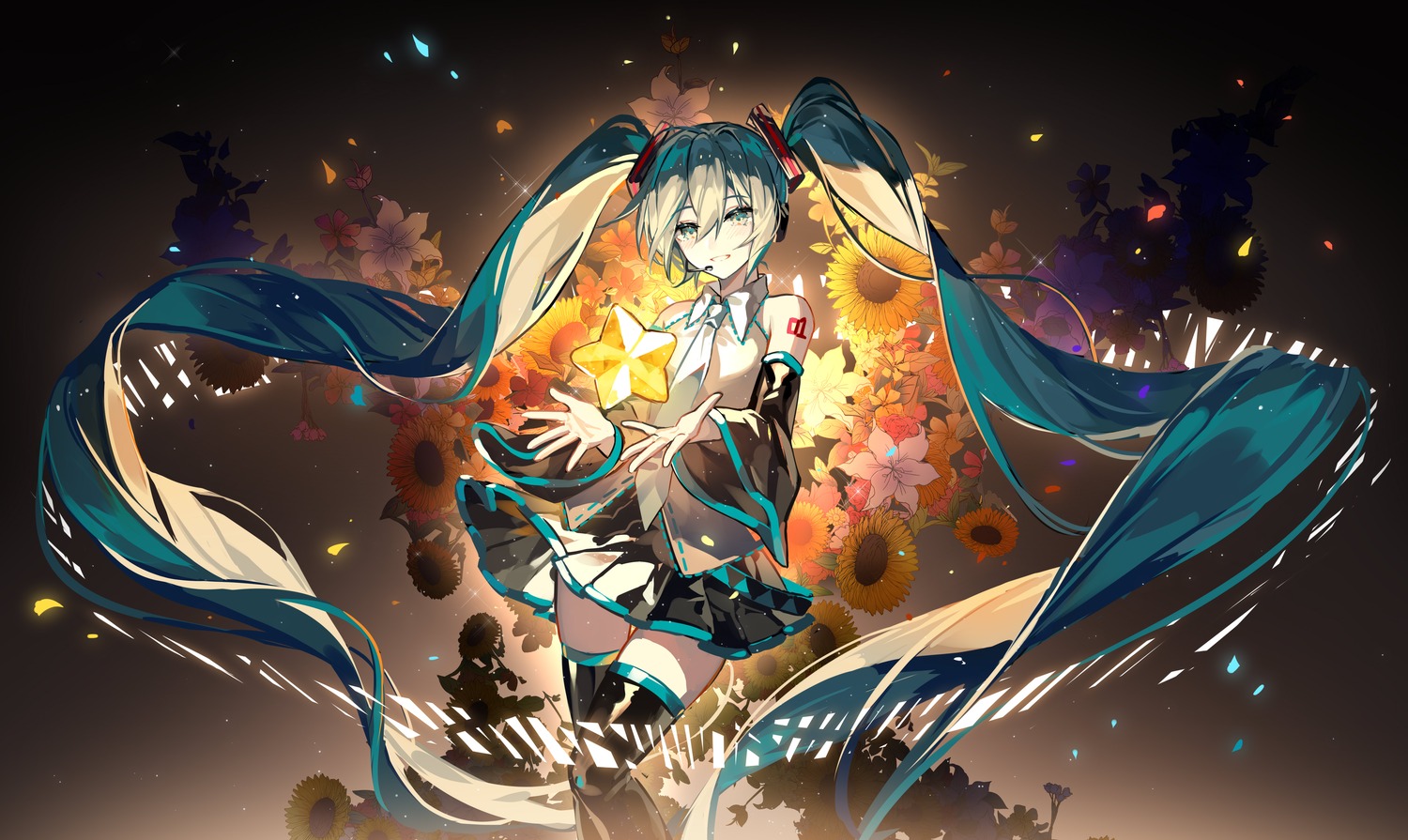 hatsune_miku headphones kazenemuri tattoo thighhighs vocaloid