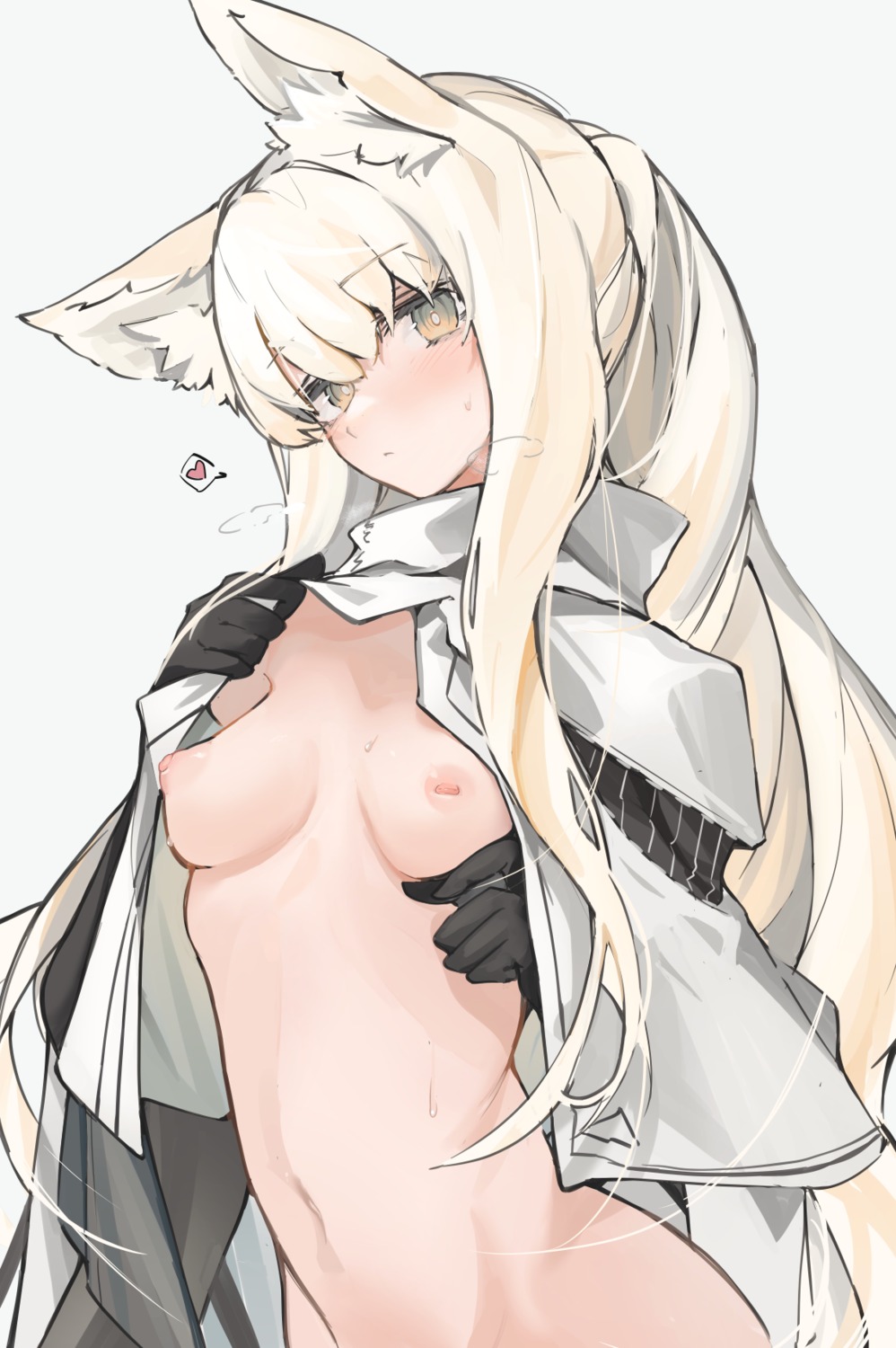 animal_ears arknights mikojin naked_cape nipples platinum_(arknights) undressing