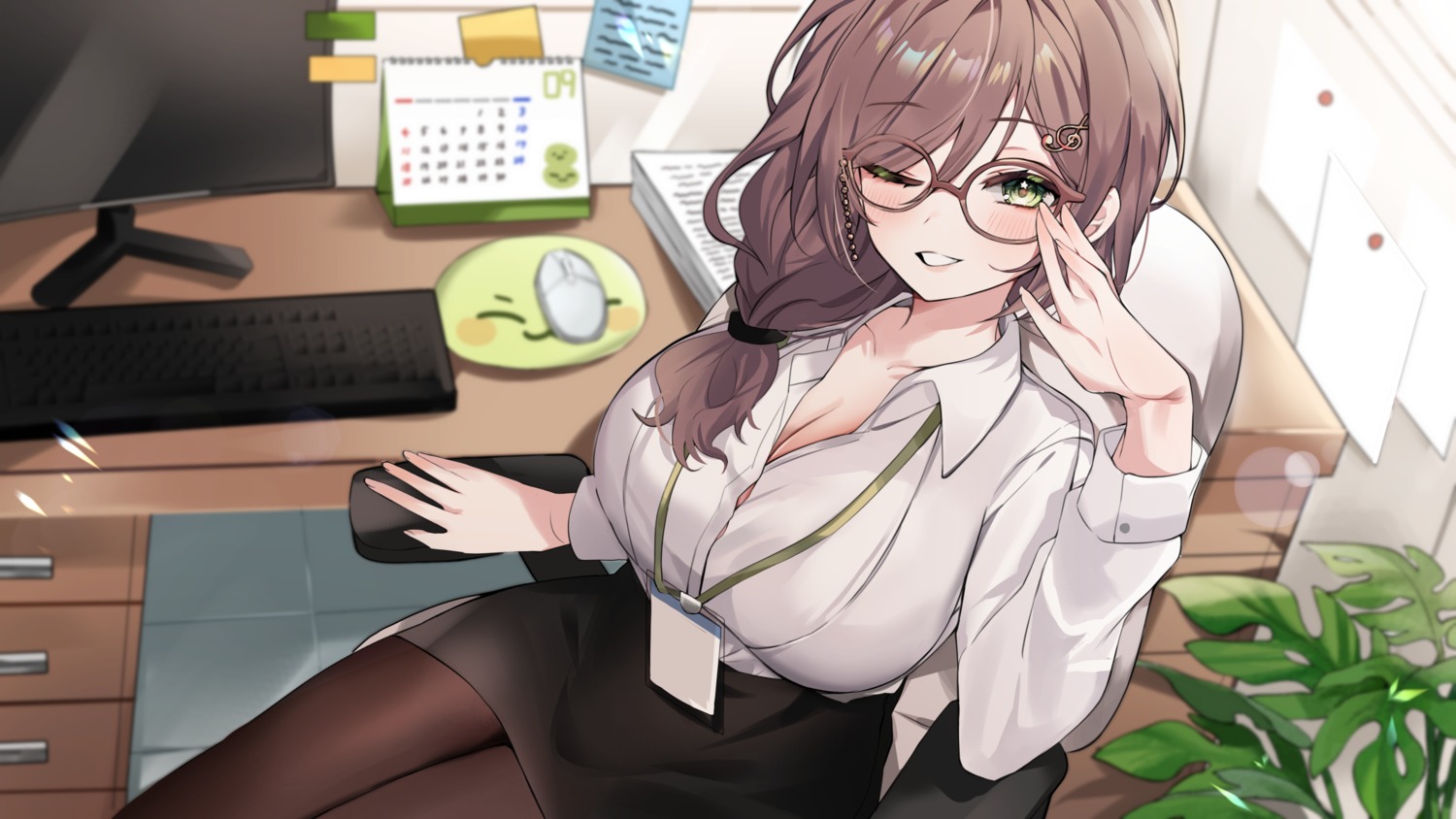 cleavage dress_shirt hailiu megane pantyhose