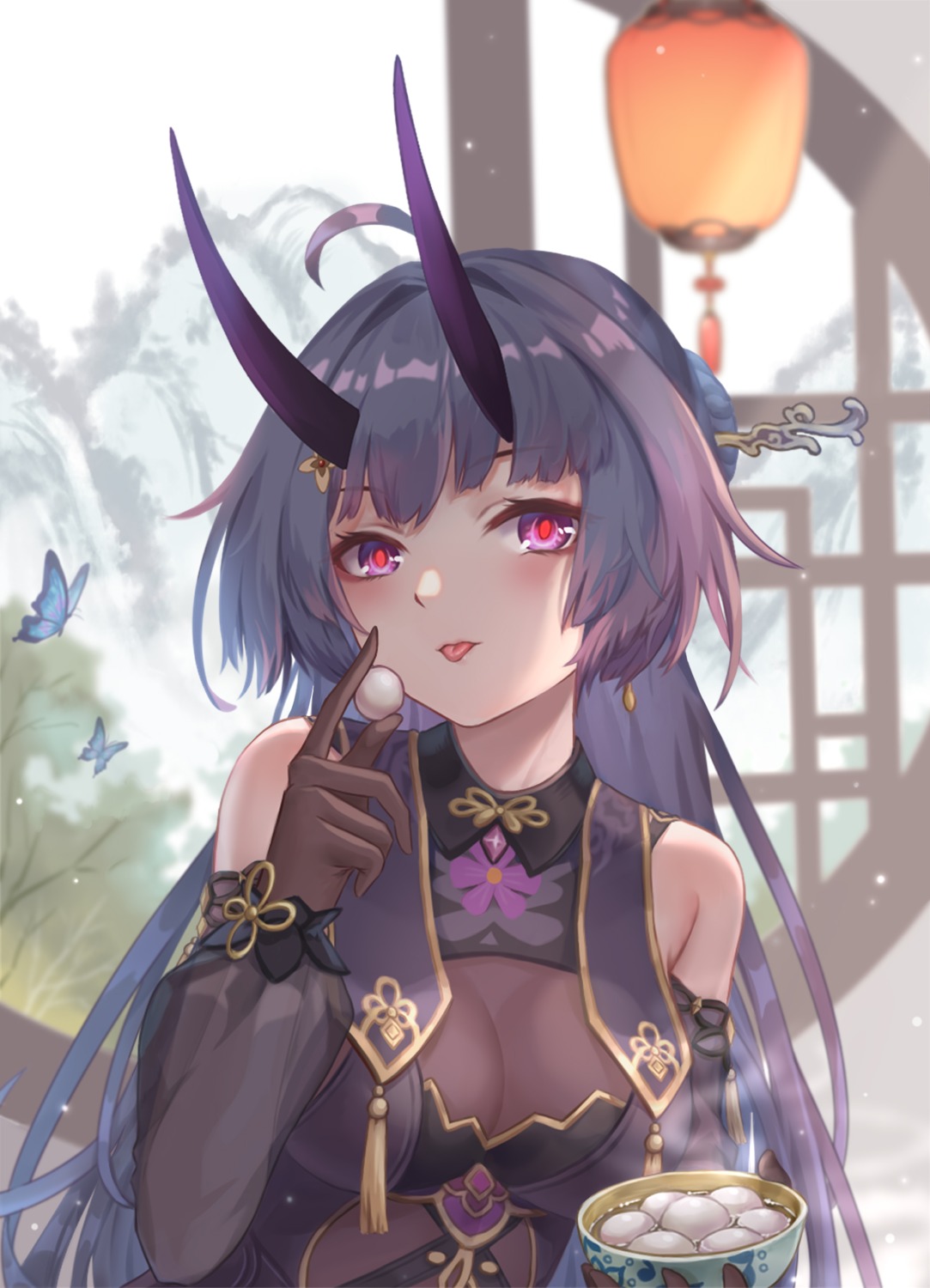 asian_clothes benghuai_xueyuan honkai_impact horns raiden_mei see_through yelan_xing_xuan