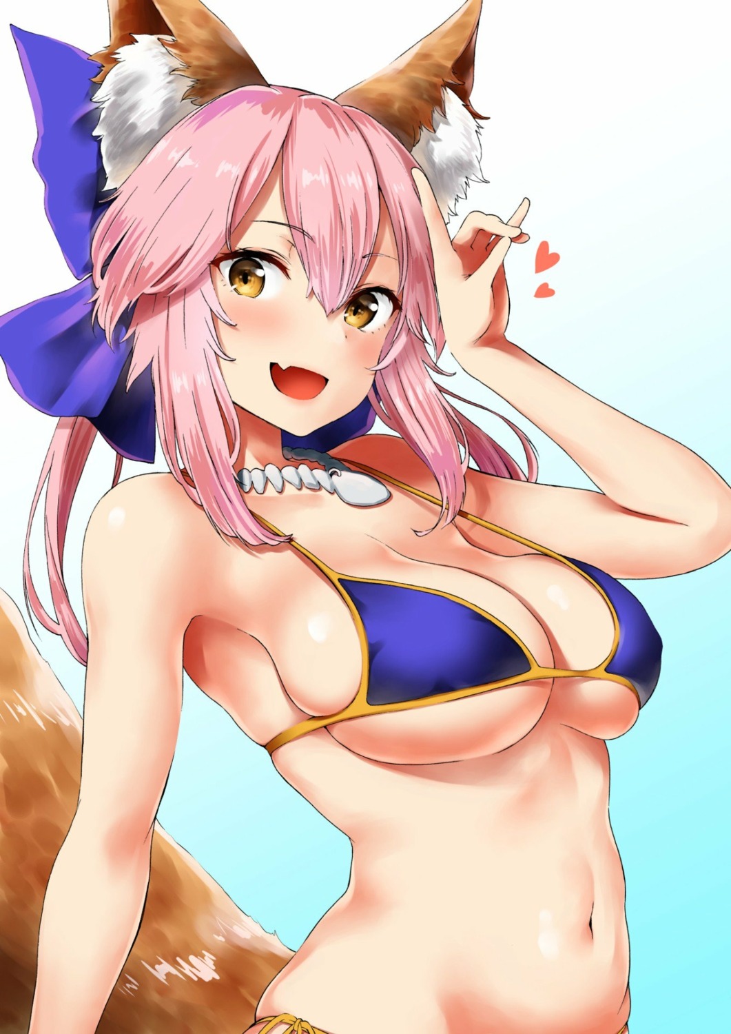 animal_ears bikini_top cleavage erect_nipples fate/grand_order izure kitsune swimsuits tail tamamo_no_mae underboob