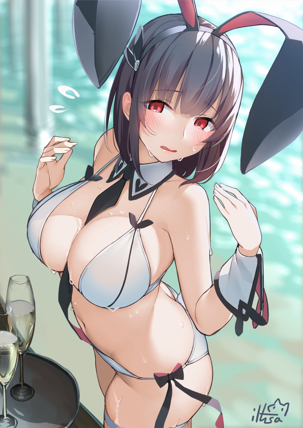 animal_ears bikini bunny_ears cleavage garter iltusa swimsuits wet