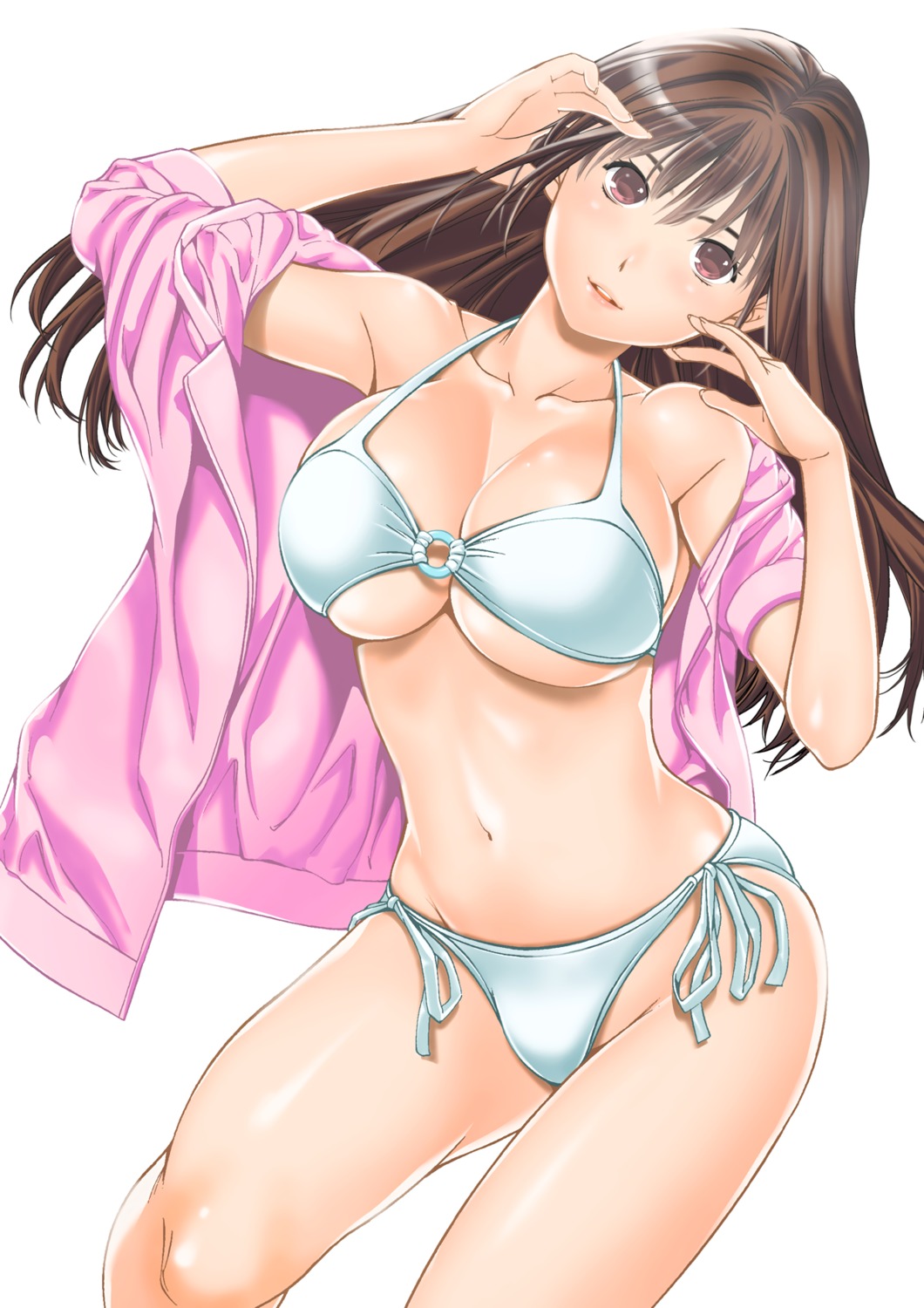 bikini cleavage open_shirt shigaoka_touki swimsuits underboob