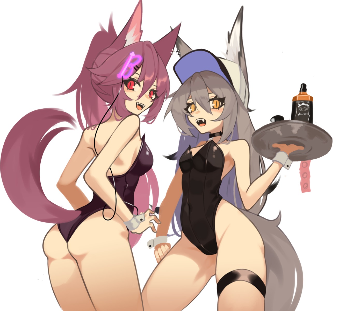 animal_ears ass fenrir_(ghost_(tama)) garter ghost_(tama) leotard no_bra tail