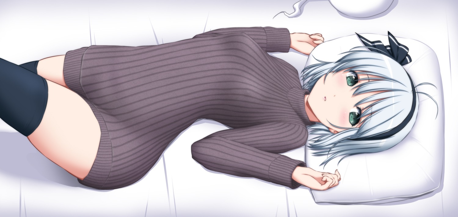 dress erect_nipples konpaku_youmu nori_tamago sweater thighhighs touhou