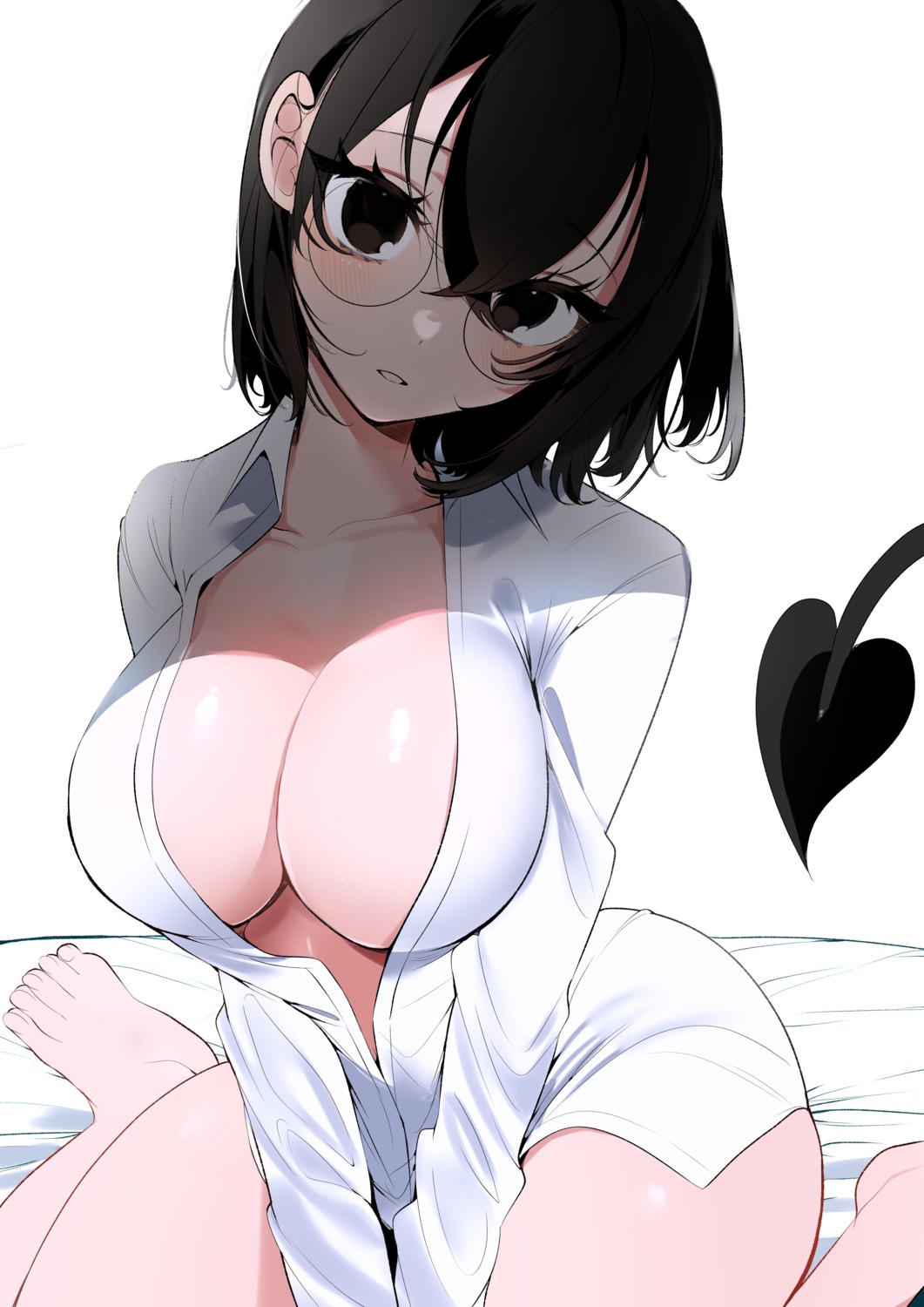 dress_shirt gohome_kun megane no_bra open_shirt tail