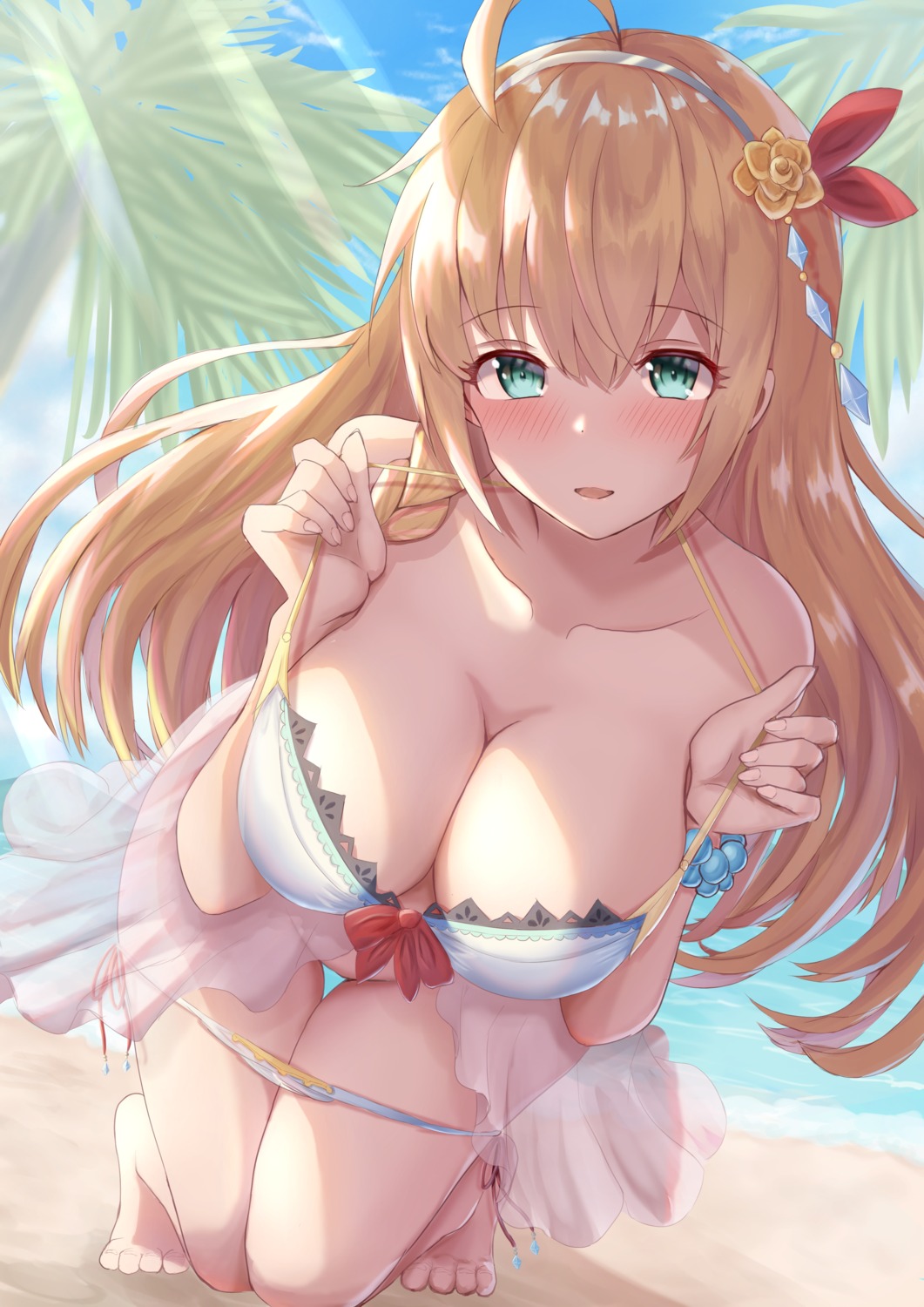 bikini nohhun panty_pull pecorine princess_connect princess_connect!_re:dive see_through swimsuits undressing