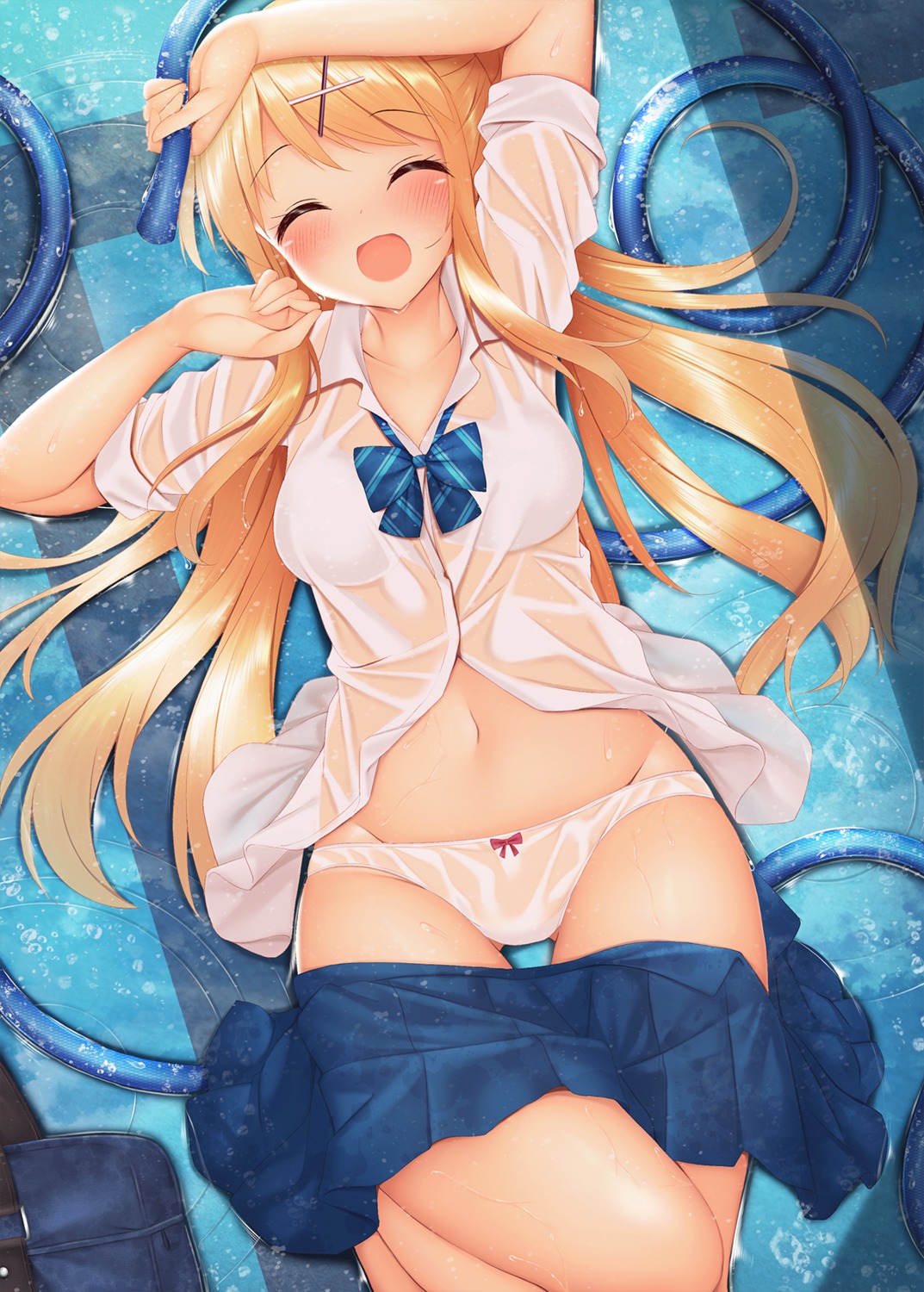 bra kin'iro_mosaic kujou_karen minato_ojitan pantsu see_through seifuku wet wet_clothes