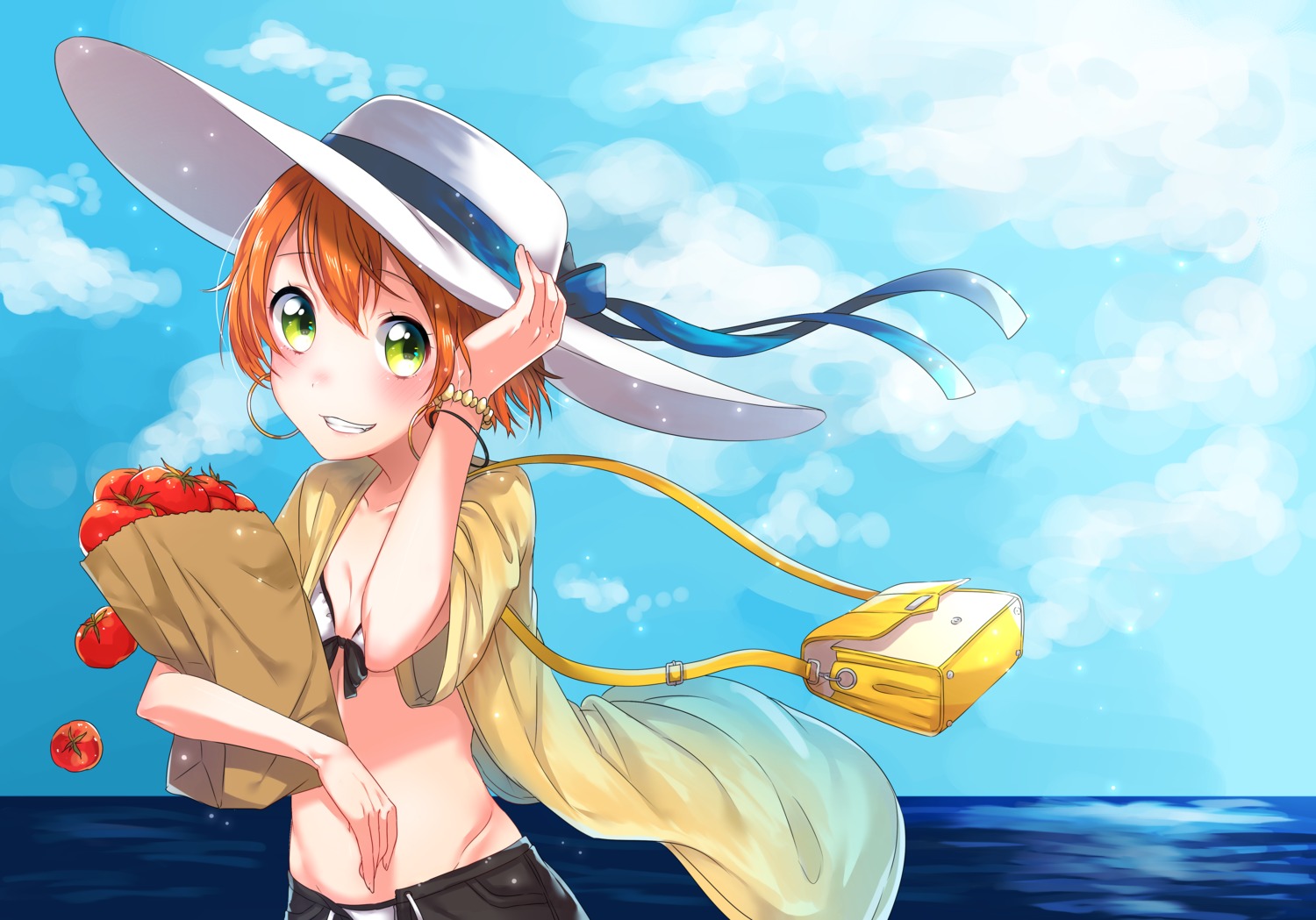 bikini cleavage hoshizora_rin love_live! open_shirt swimsuits umeno_(shio1205)