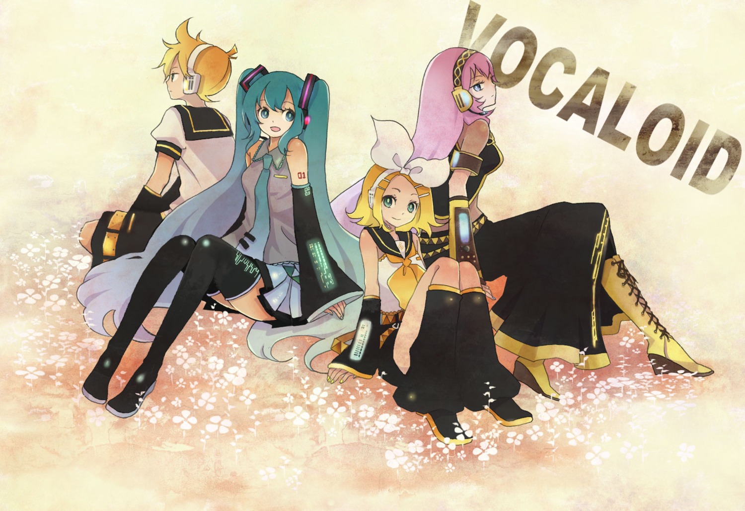 hatsune_miku kagamine_len kagamine_rin manami megurine_luka thighhighs vocaloid