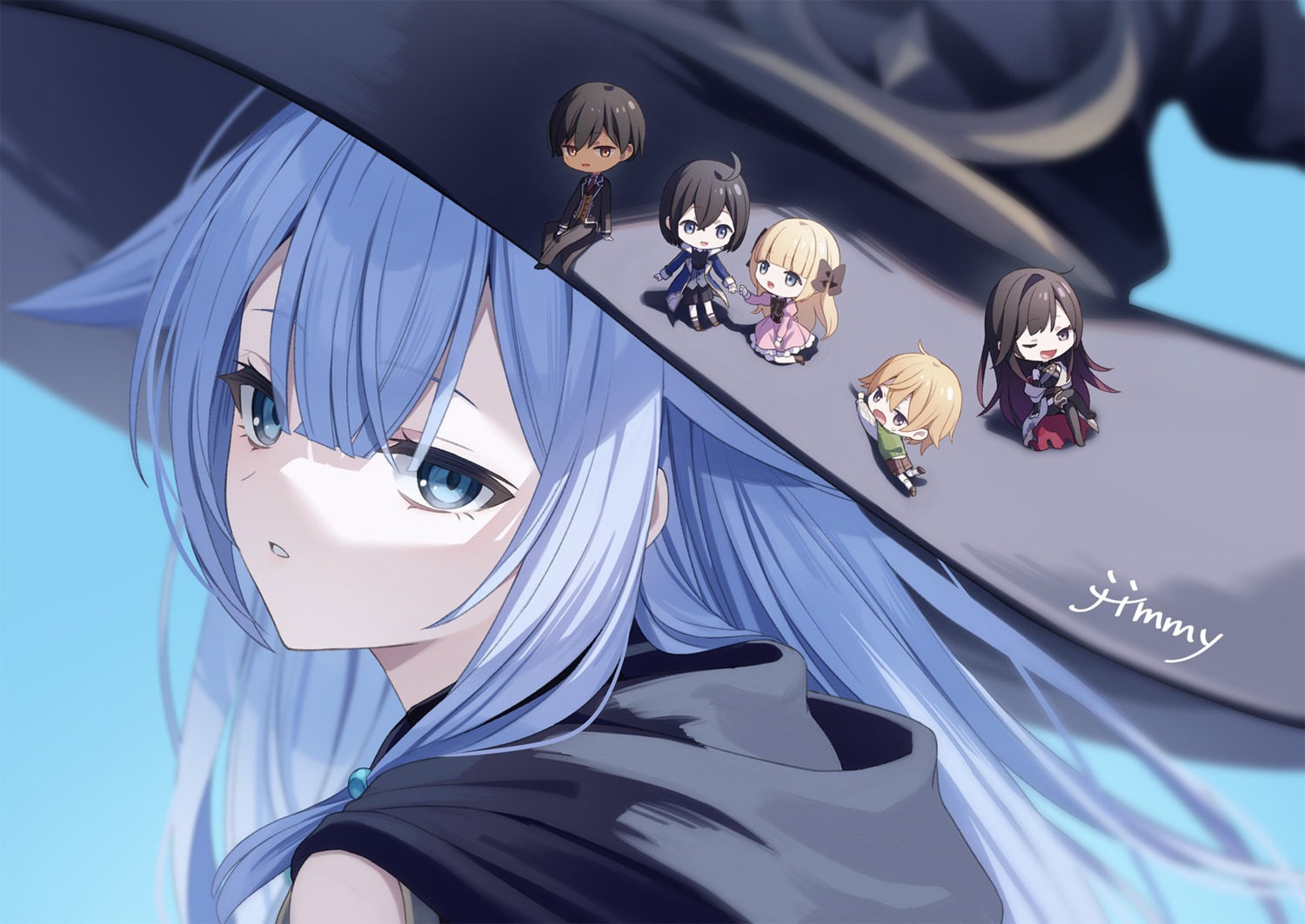 ars_louvent charlotte_reis chibi dress jimmy licia_pleide mireille_grangeon rietz_muses rosell_kischa sweater tensei_kizoku_kantei_skill_de_nariagaru thighhighs witch