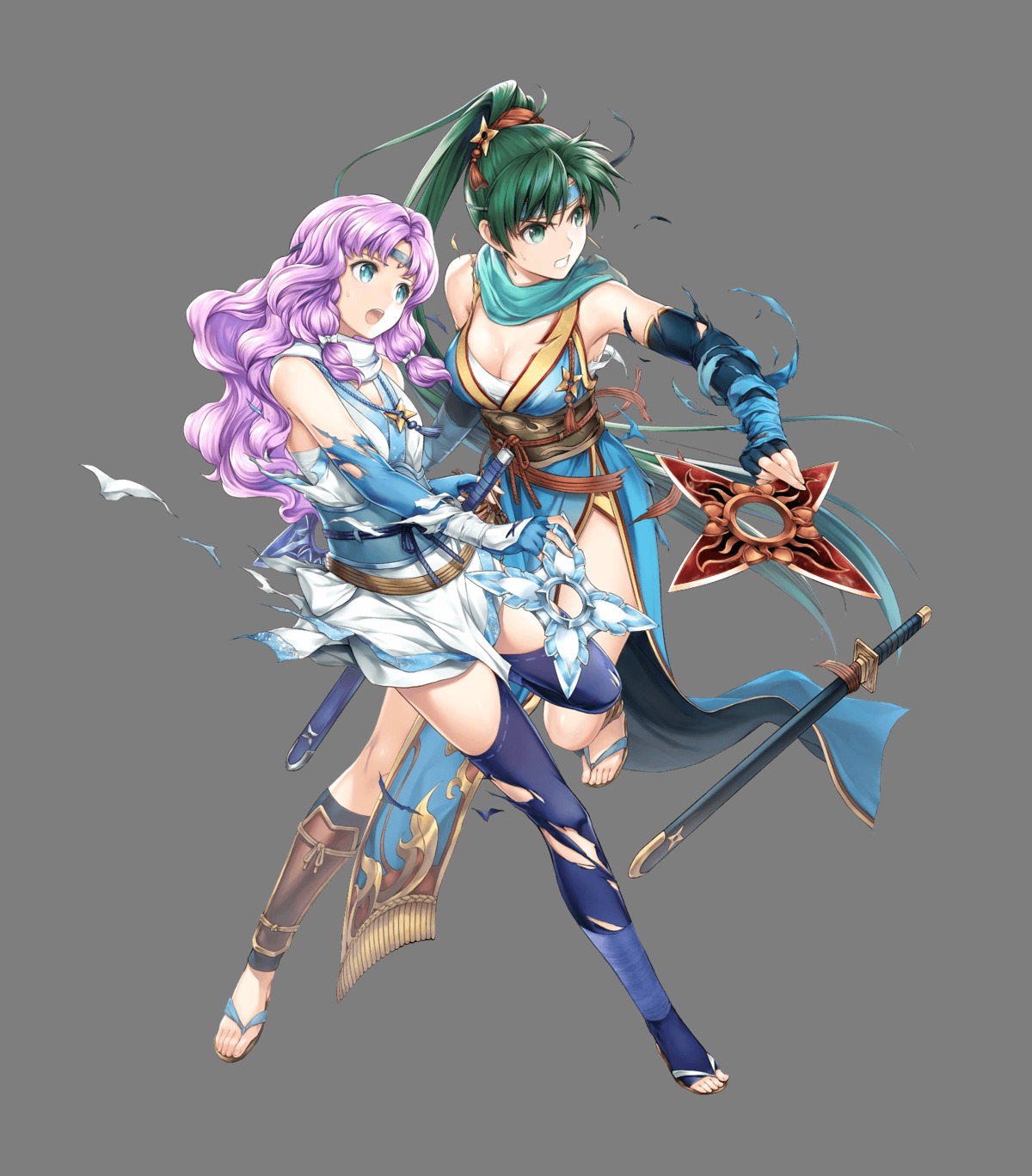 asian_clothes fire_emblem fire_emblem:_rekka_no_ken fire_emblem_heroes florina lyndis_(fire_emblem) ninja nintendo sarashi sword thighhighs torn_clothes weapon yamada_koutarou