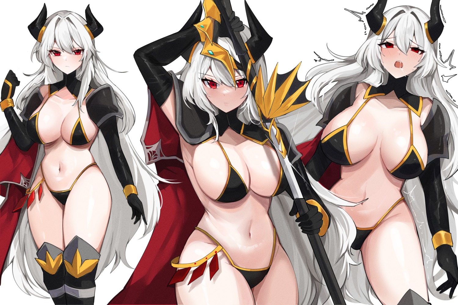 armor bikini dungeon_fighter horns mindoll swimsuits sword thighhighs