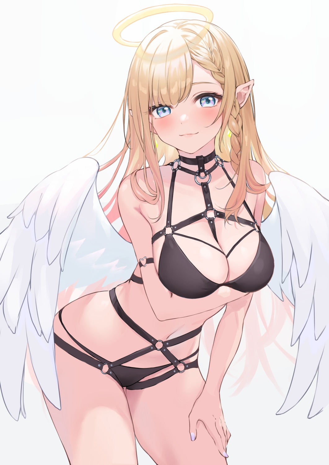 angel bikini breast_hold kurokin pointy_ears swimsuits wings