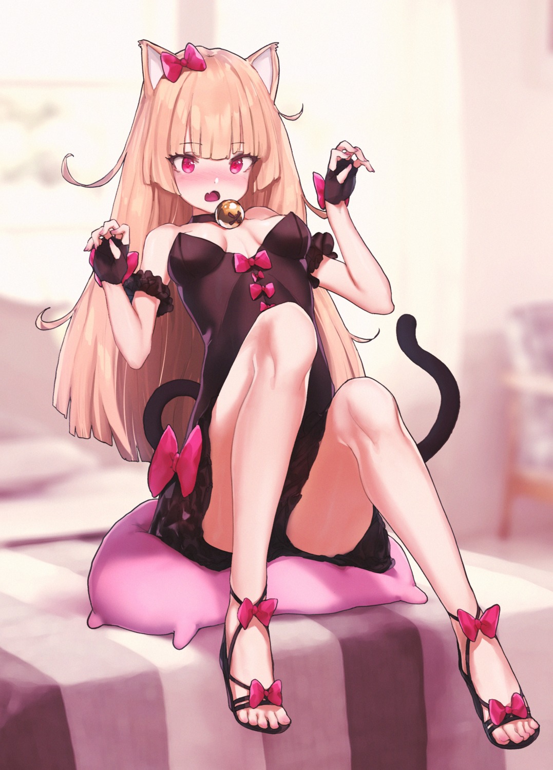 animal_ears dress juffles nekomimi no_bra skirt_lift tail