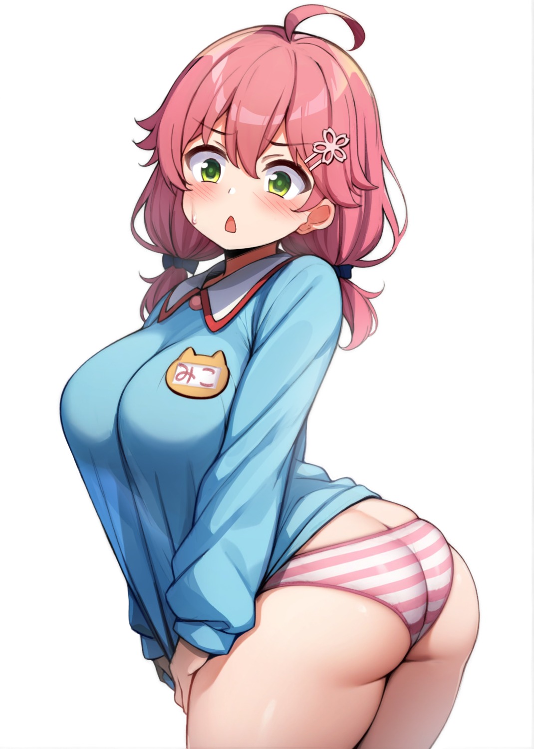 ass hololive pantsu sakanaya sakura_miko seifuku shimapan sweater thong