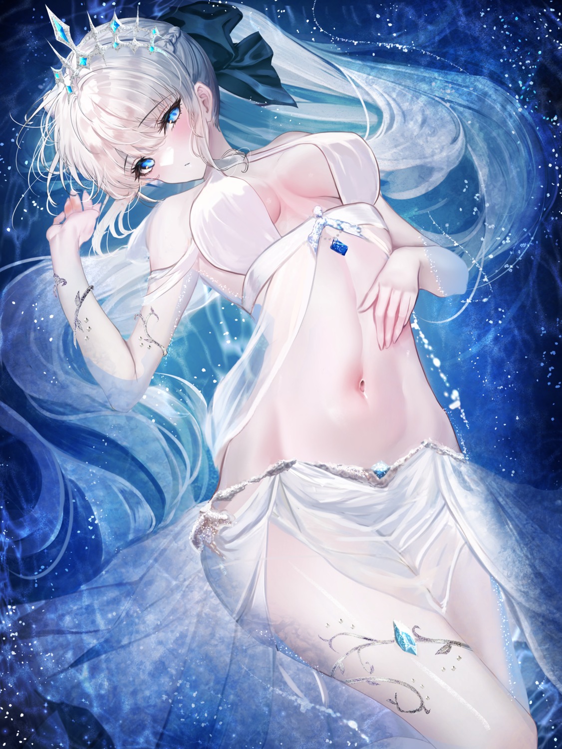 chiachun0621 fate/grand_order garter morgan_le_fay_(fate) no_bra see_through wet